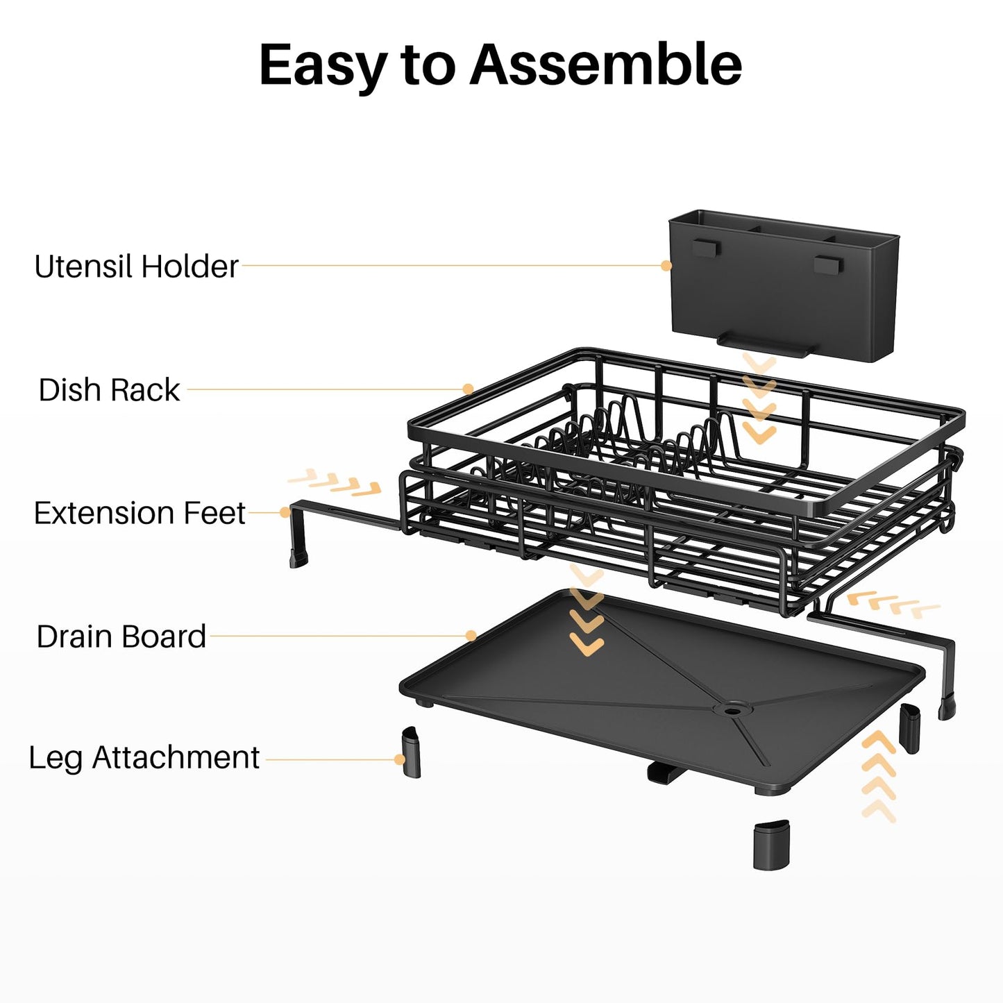 Dish Drying Rack - Extendable Dish Rack, Large Sink Drying Dish Drainer for Kitchen Counter, Stainless Steel Dish Strainer with Utensil Holder