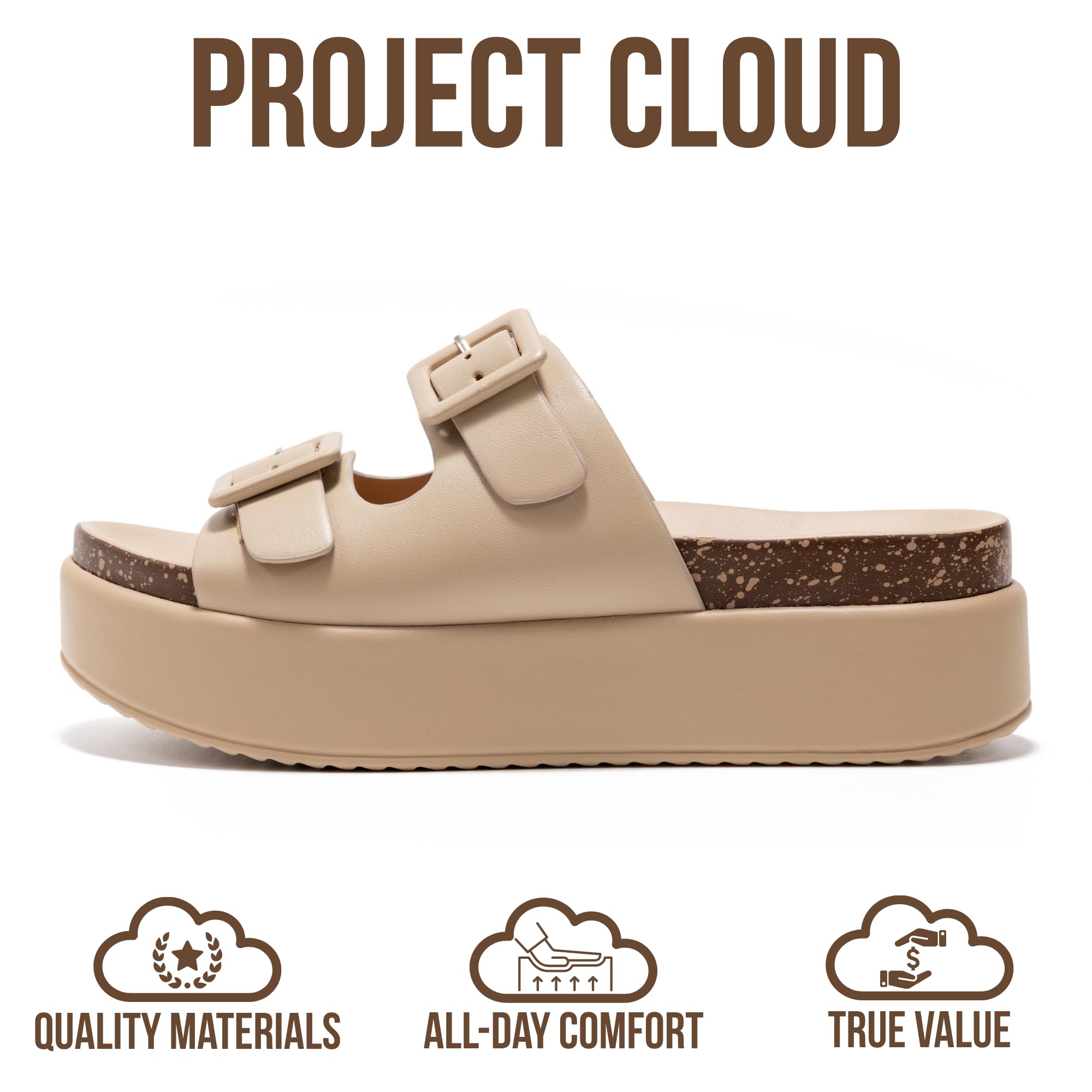 Project Cloud Platform Sandals Women - Plush & Soft Insole Wedge Slides for Women Footwear - Beach Essential Wedge Sandals for Women 2026 (Softy)