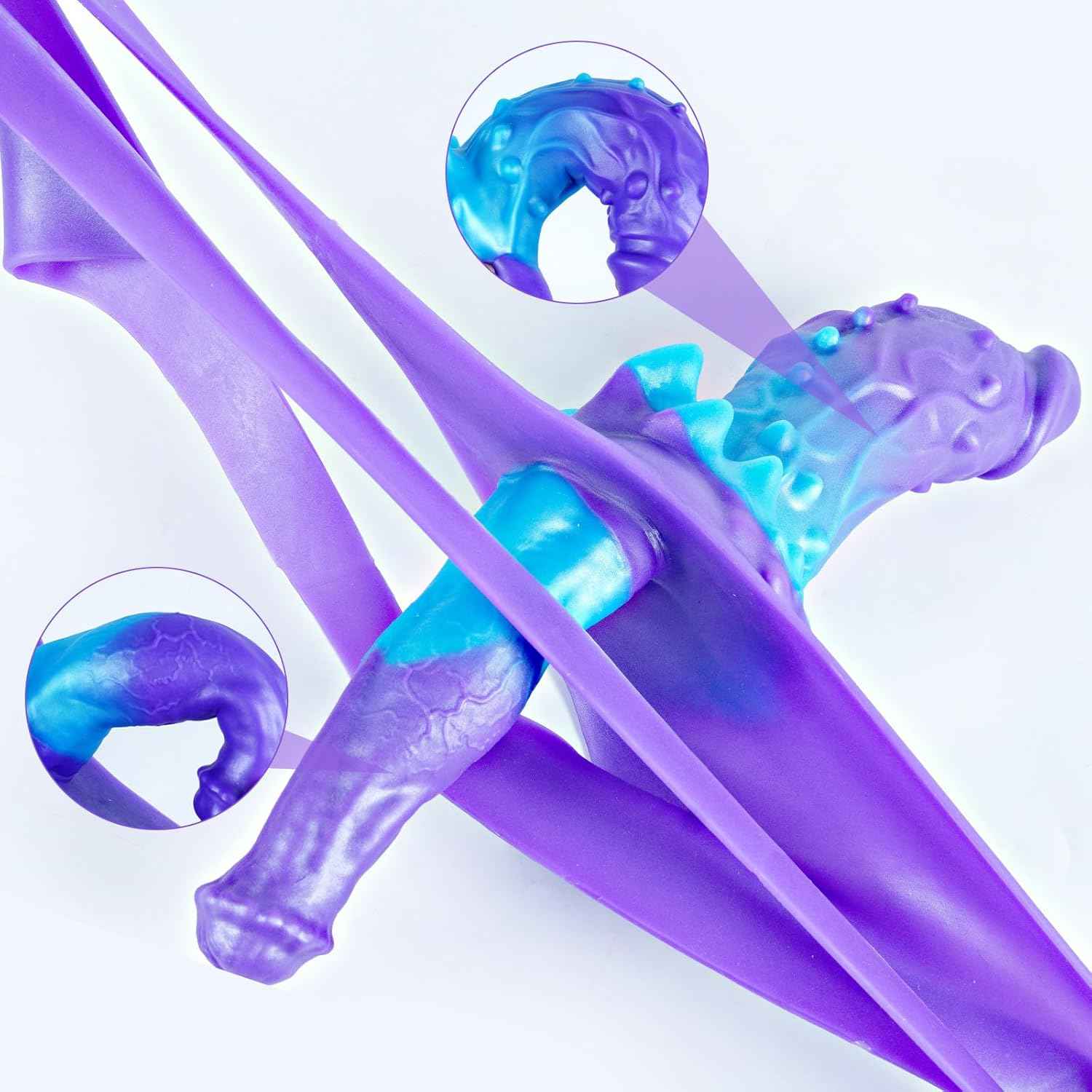 Silicone Strap on Fantasy Monster Dildo Strapless Harness Panties, Wearable Double Ended Sided Solid Animal Dildo Beginner, Colorful Blue Purple Anal G Spot Dildos Strapon Sex Toy for Women Lesbians