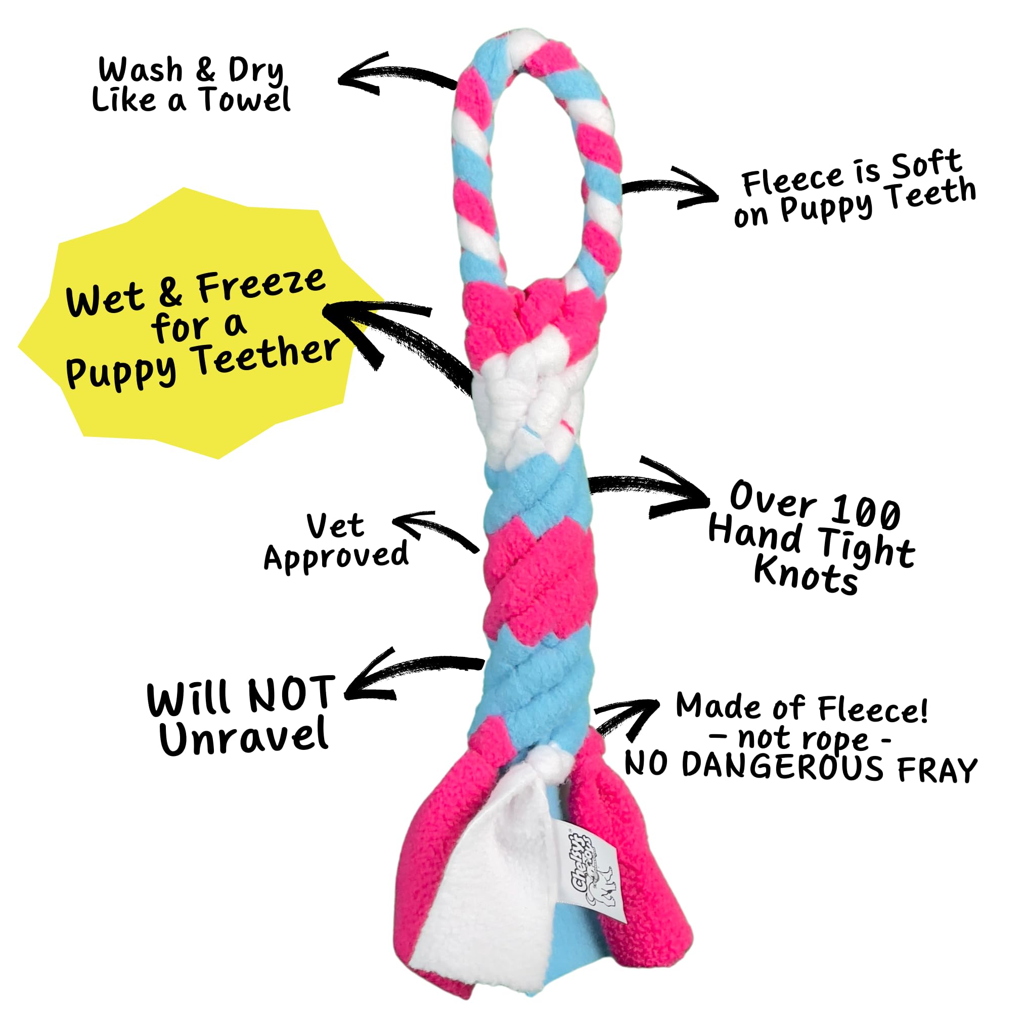 Chelsy's Toys Interactive Tug Toy for Dogs and Puppies, Mental Stimulation Toy, Slow-Play, Brain Exercise for Puppies & Seniors, Freeze for Teething Relief, Blue, Orange, Purple
