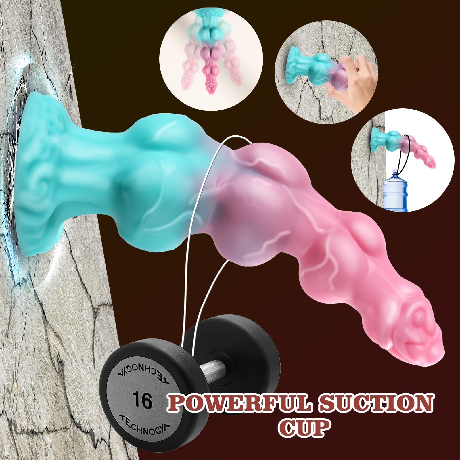 Monster Dildo Fantasy Knot Plug, Soft Silicone Dog Knot Plug, Medium Suction Cup Toy, Colorful Canine Fantasy Massager for Couples, Flexible & Textured Prostate Stimulator