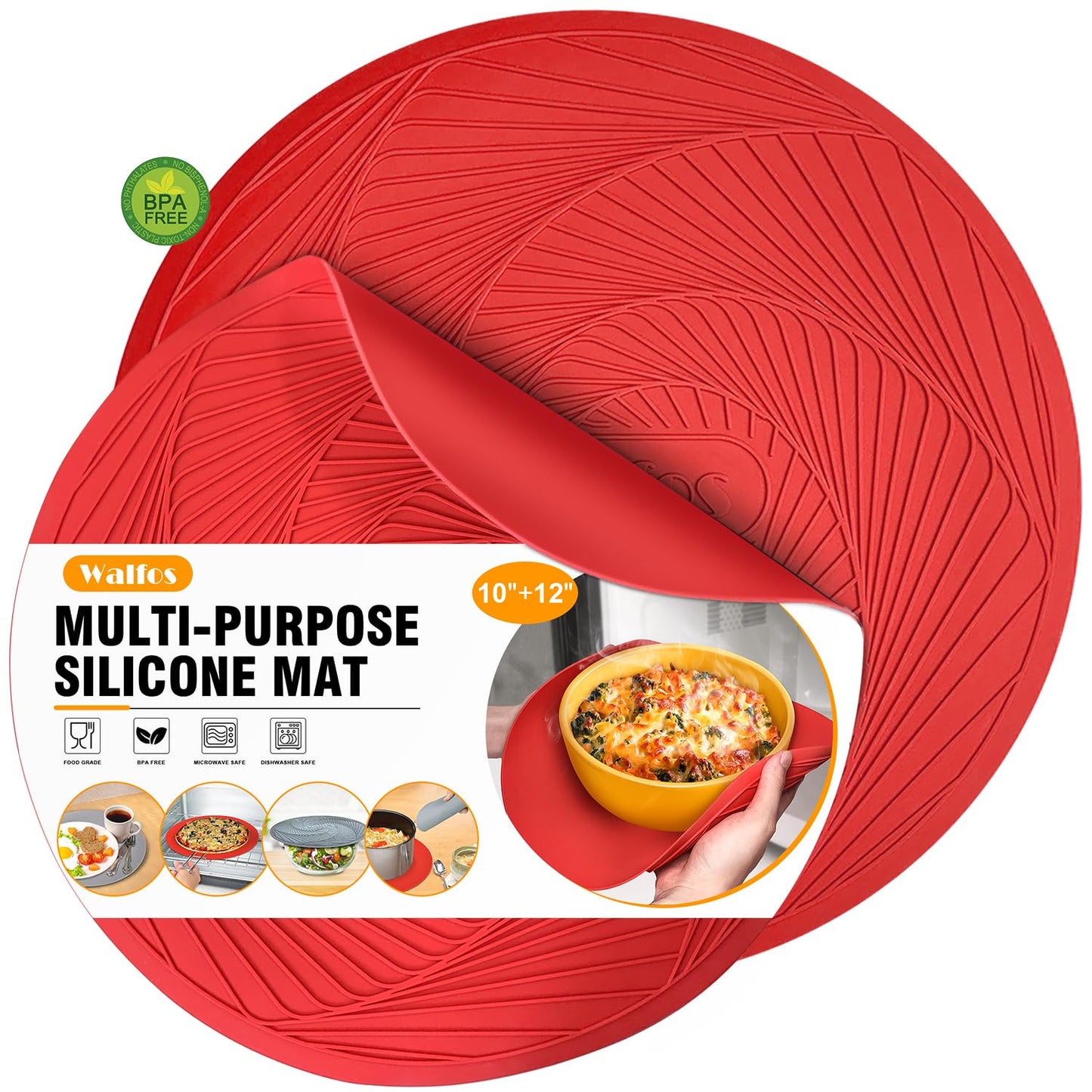 Walfos Silicone Trivets Set - Heat Resistant Pot Holder, Non-Slip & Flexible,Multi-Purpose Kitchen Table Mat, Prefect for Hot Dishes,Spoon Holder, Oven Mitt