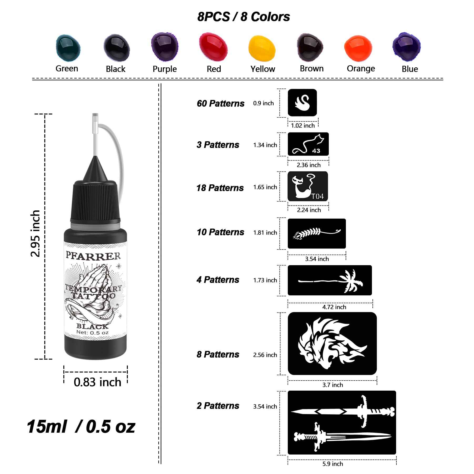 PFARRER Temporary Tattoo Kit Ink,49 Big Pcs Stencils Kit for Body Paint DIY Fake Tattoos for Kids