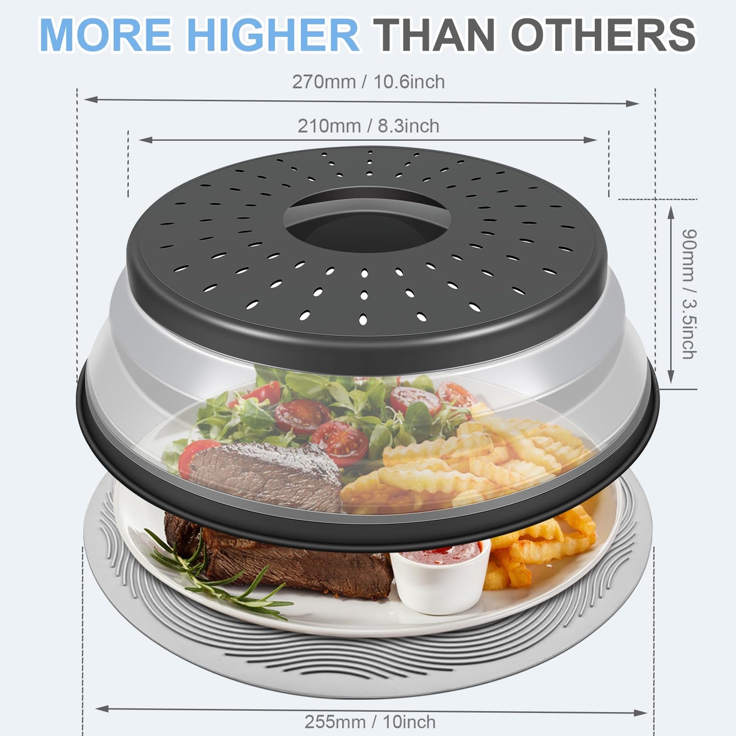 Easy Grip, Microwave Cover for food, LekDrok Microwave Splatter Guard, Collapsible Lid for Plate Dish Bowl, Multi-Purpose Colander Kitchen Gadget for Meal Prep, Dishwasher-Safe, BPA-Free, Charcoal