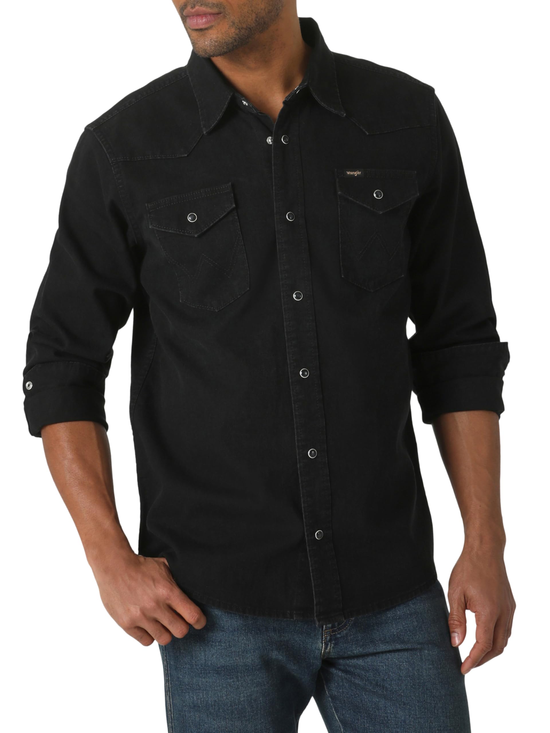 Wrangler Men's Iconic Denim Regular Fit Snap Shirt