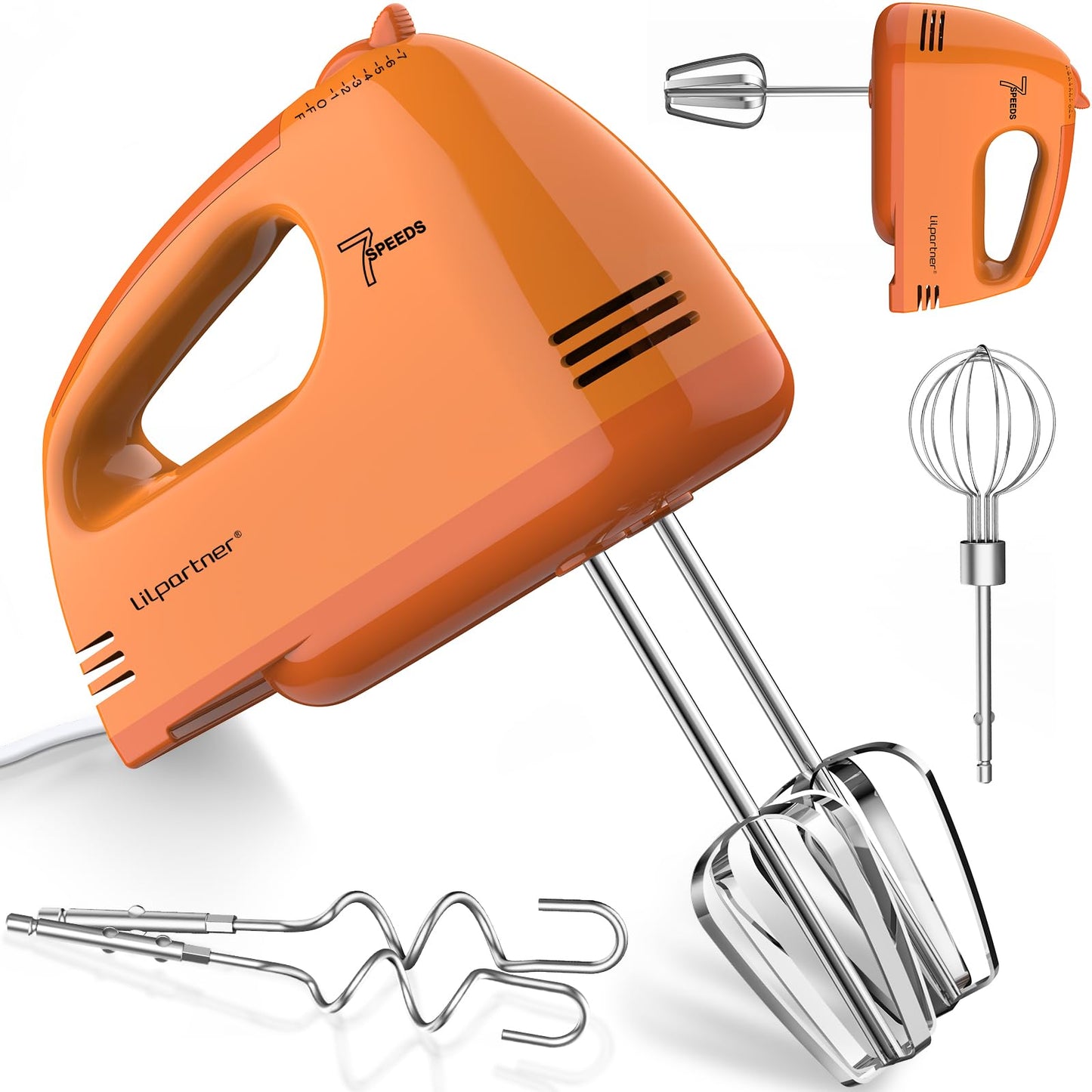 LILPARTNER Hand Mixer Electric, Ultra Power Kitchen Hand Mixer With 7-Speed & 5 Stainless Steel Accessories for Whipping Dough, Cream, Cake, Dishwasher Safe, Pink