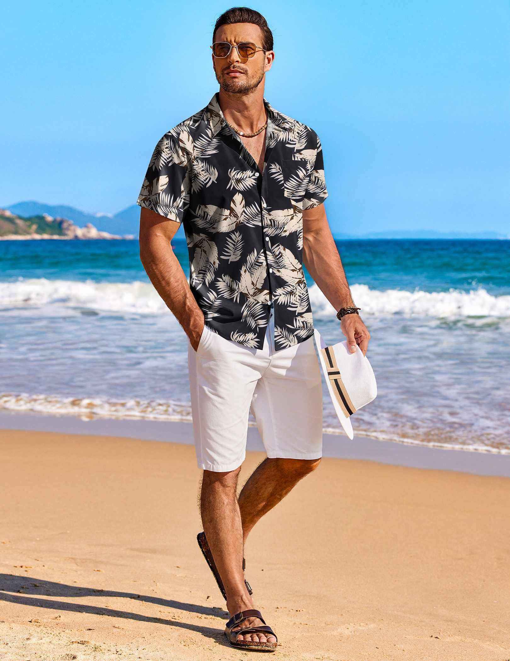 COOFANDY Men's Hawaiian Shirt Short Sleeve Floral Button Down Shirts Tropical Holiday Beach Shirts