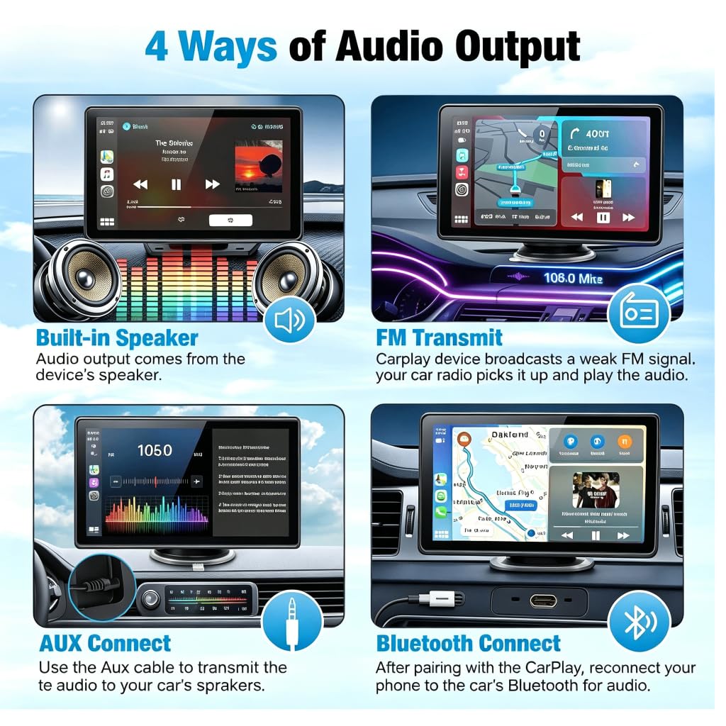 Carplay Screen for Car, 7'' Wireless CarPlay & Android Auto- Upgrade Portable Touchscreen with Bluetooth, Mirror Link, Voice Control, Hands-Free Calling Car Play Screen Stereo for All Vehicles
