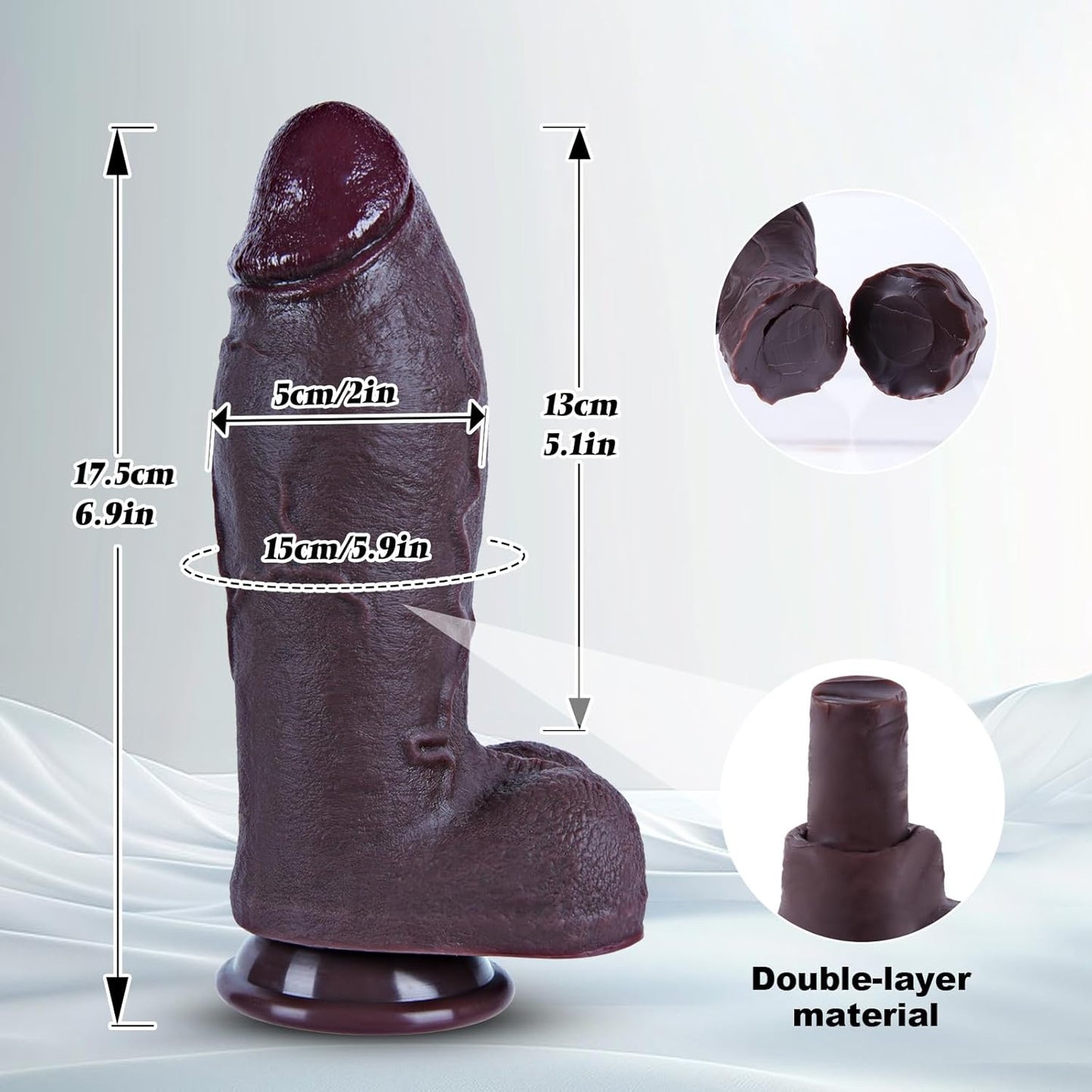 Umania Realistic Silicone Dildo Dual Density Black 6.9in