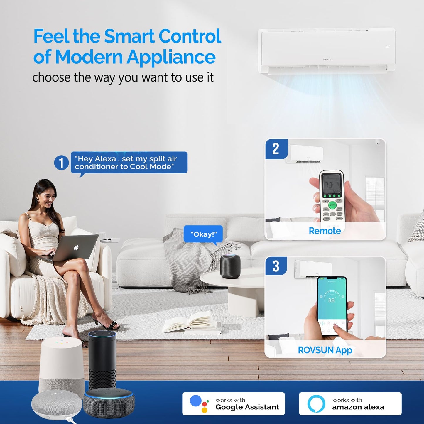 ROVSUN 11500 BTU-17000BTU Mini Split AC/Heating System with Inverter, 17 SEER2 Ductless Split-System Air Conditioner with Pre-Charged Condenser, Heat Pump & Installation Kit