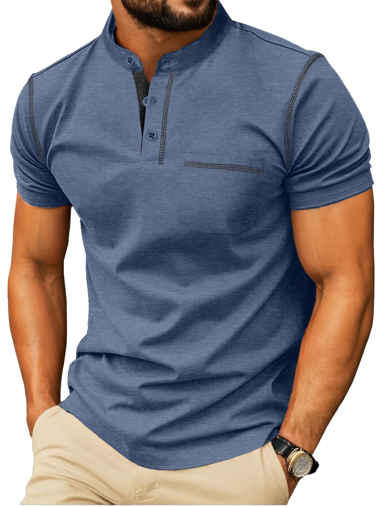 Sailwind Mens Henley Shirts Short Sleeve Summer Casual Classic Cotton T Shirts Pocket Button Shirt