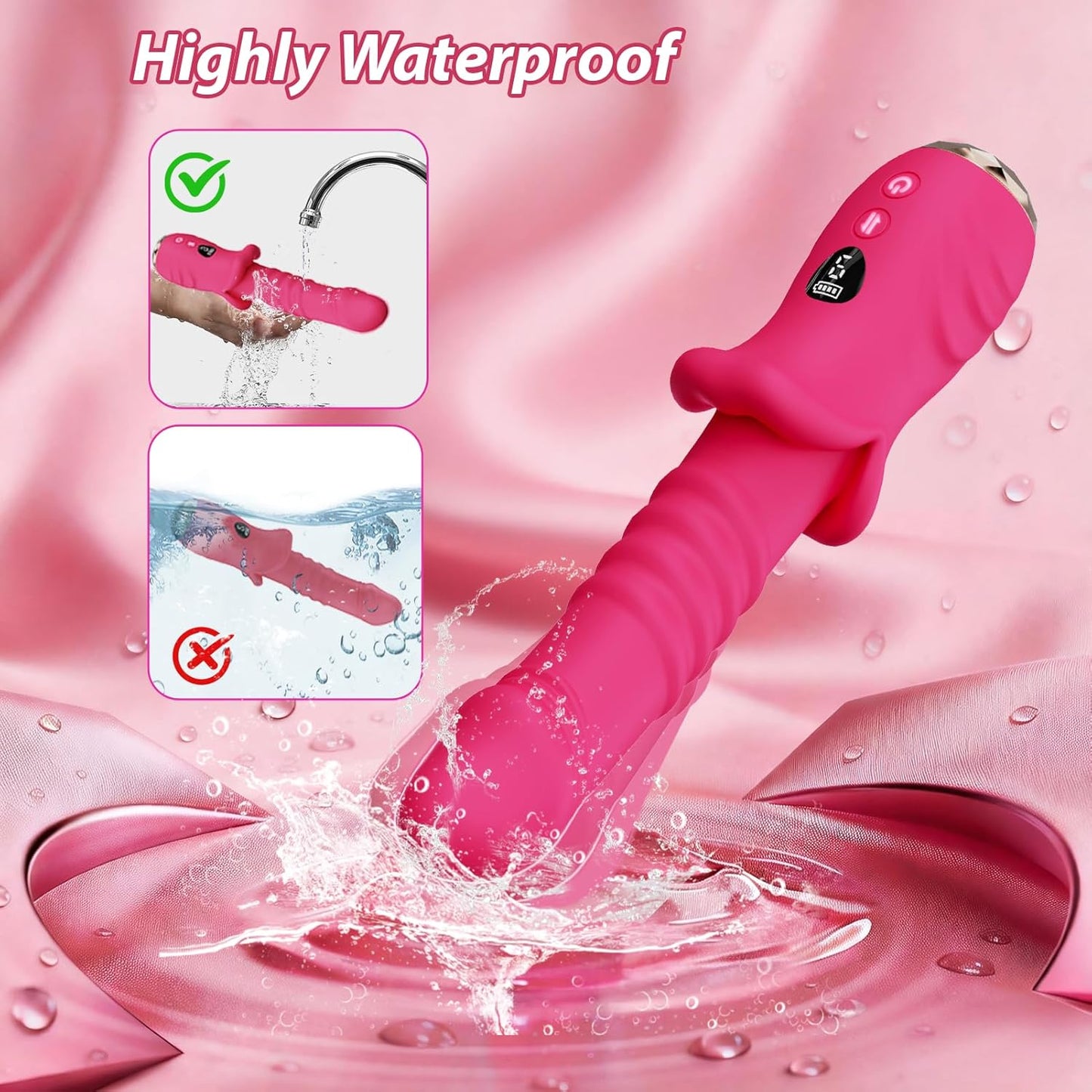 DFEUSY Thrusting Dildo Vibrator 9x9 Modes Waterproof Silicone Rose