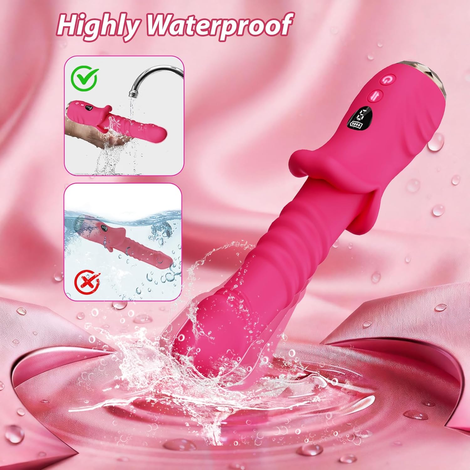 DFEUSY Thrusting Dildo Vibrator 9x9 Modes Waterproof Silicone Rose