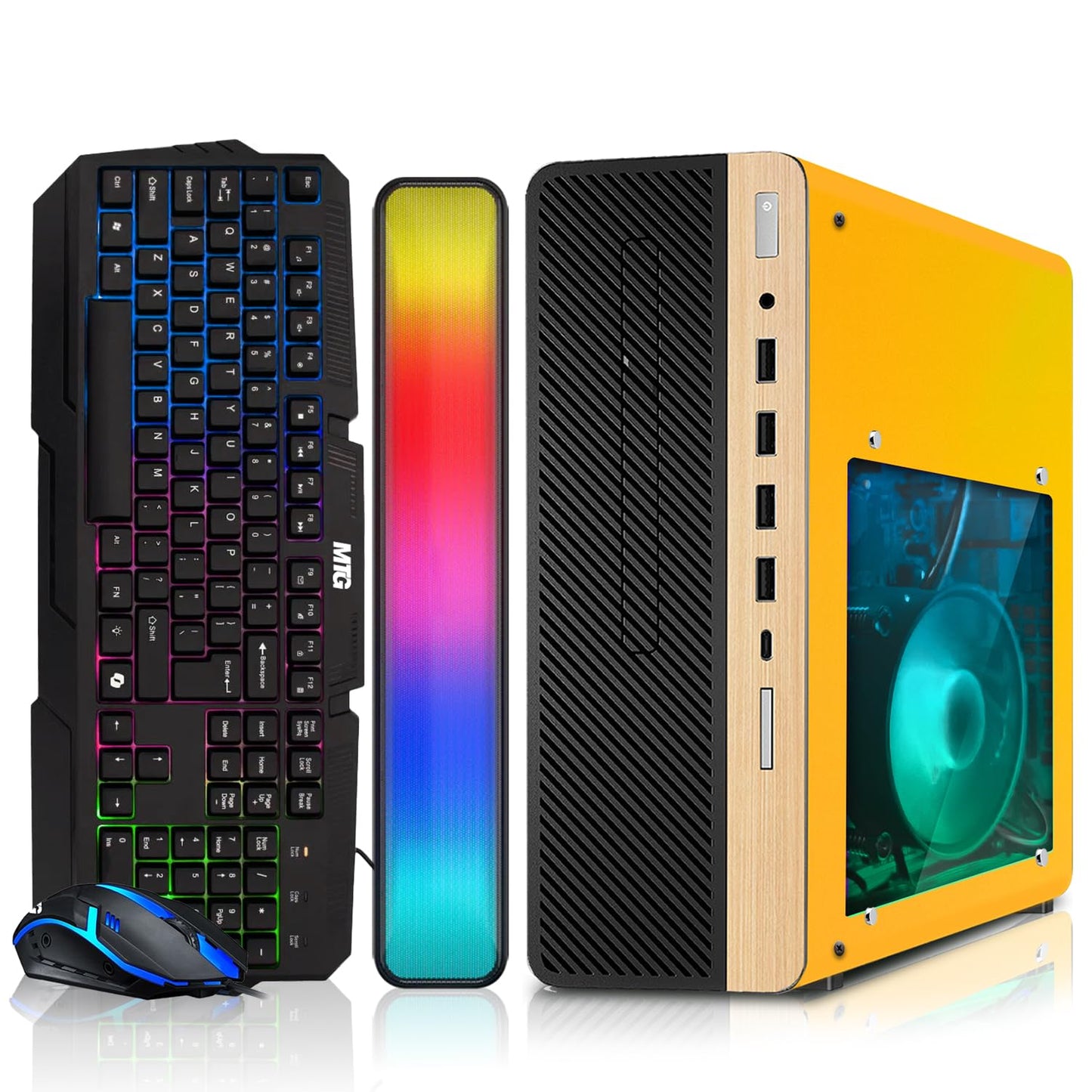 HP Half & Light Dark Desktop Computer PC Phoenix AMD A10-9700, 16GB RAM, 512GB SSD, 1TB SSD, RGB KBM with AI Copilot, WiFi, RGB Sounbar, Windows 11 (Renewed)