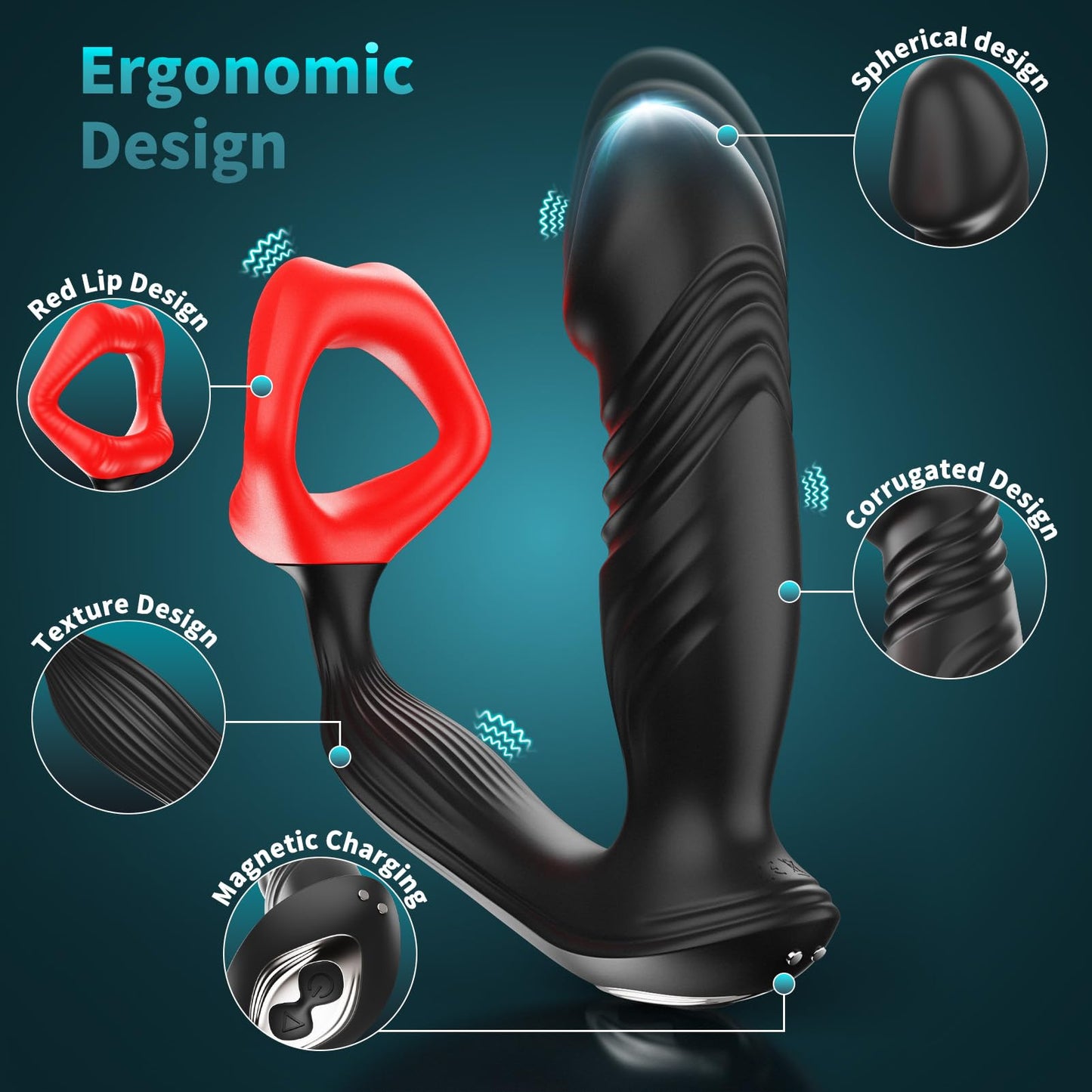 AUSLOVE Prostate Massager Anal Vibrator, 9 Modes Thrusting Butt Plug & Vibrating Cock Ring Adult Sex Toys, P Spot Massager App Remote Control Male Sex Toys for Men, Dildo Vibrator for Women Couples