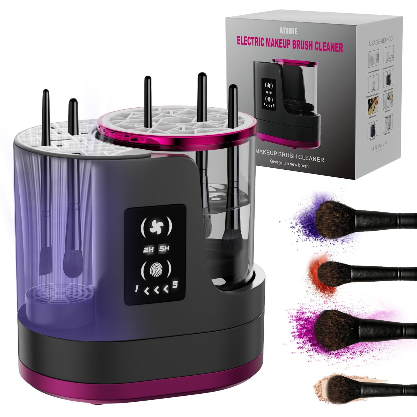 3 IN 1 Electric Makeup Brush Cleaner,Automatic Makeup Brush Cleaner with Makeup Brush Dryer,Portable USB Deep Cleaning for All Size Beauty Makeup Brush Set,Blush Brush,Sponges
