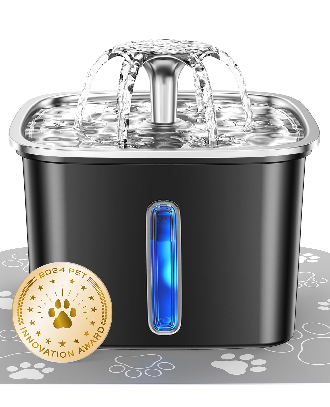 Veken Innovation Award Winner Stainless Steel Cat Water Fountain, Automatic Pet Fountain Dog Water Dispenser with Replacement Filters & Silicone Mat for Cats, Dogs, Multiple Pets