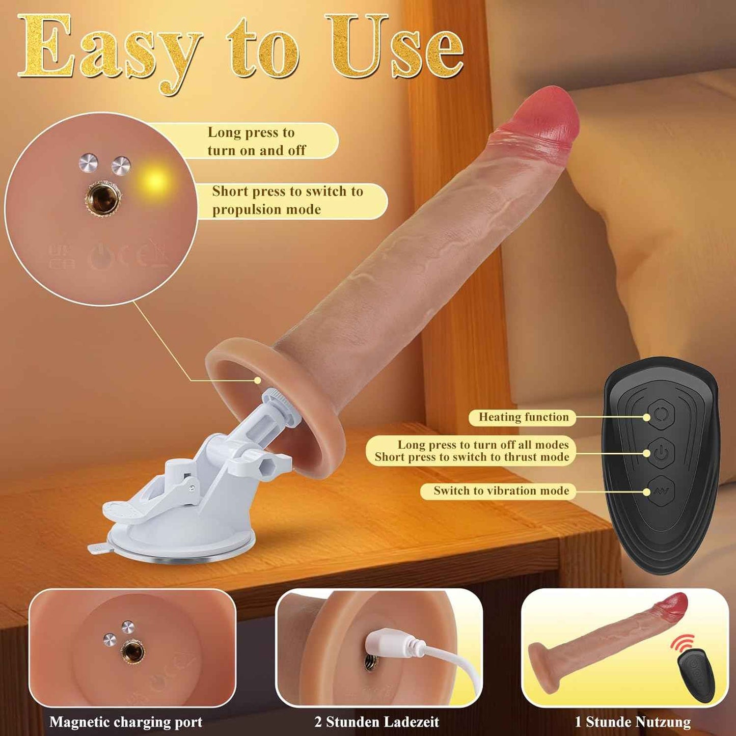 sneerbaby Realistic Thrusting Dildo Vibrator 8.7in Heating Suction Cup