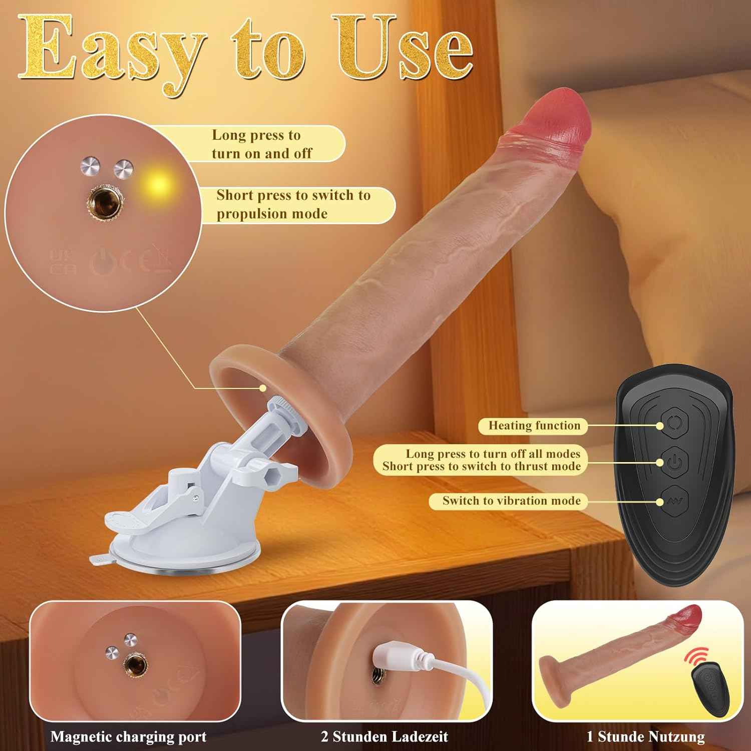 sneerbaby Realistic Thrusting Dildo Vibrator 8.7in Heating Suction Cup
