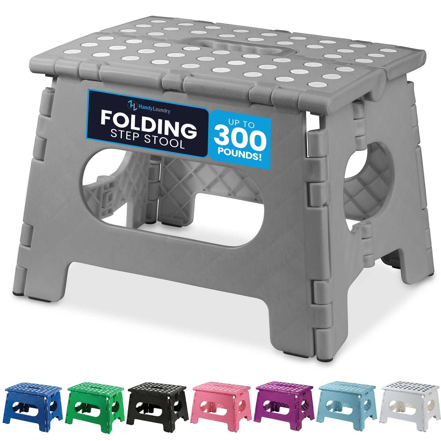 Handy Laundry Folding Lightweight Step Stool - Sturdy Enough to Support Adults and Safe Enough for Kids - Opens Easy with One Flip - Great for Kitchen, Bathroom or Bedroom