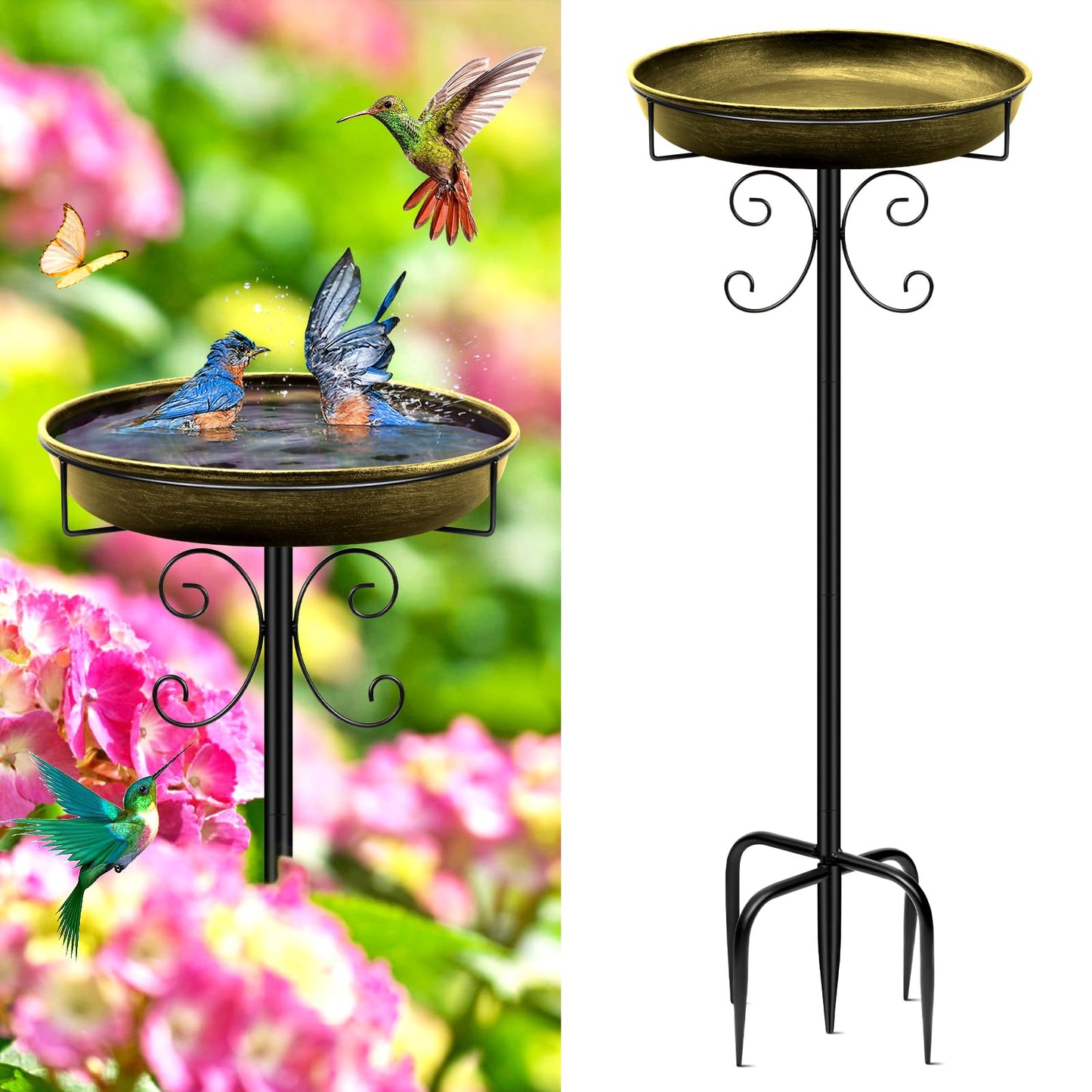 Daoeny Heavy Duty Bird Baths for Outdoors, 35In Outdoor Freestanding Birdbaths & Birdfeeder, Bird Bath Feeder Bowl with Metal Stake Garden Patio Yard Lawn Decor, Upgraded 5-Pronged Base