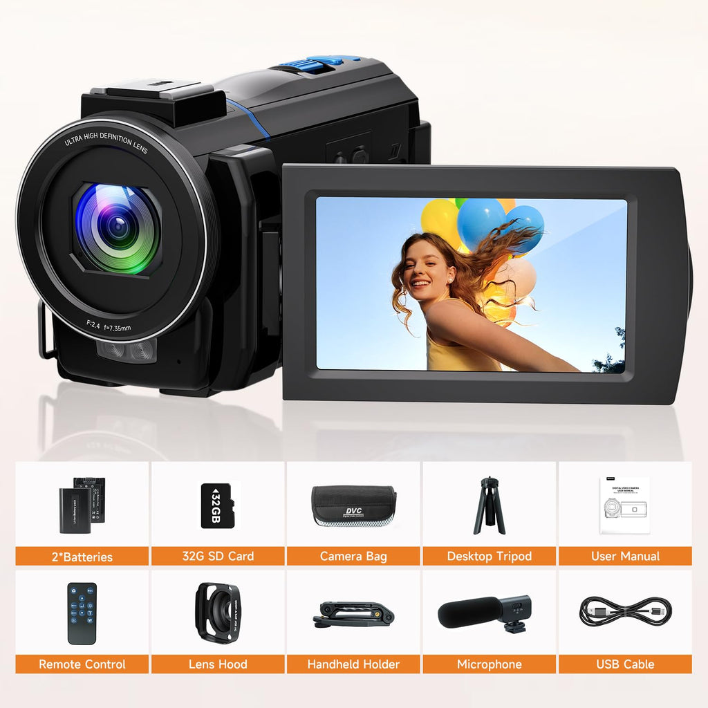 TryTalk 5K Video Camera Camcorder UHD 64MP Vlogging Camera for YouTube with 3.0” 270° Rotatable Touchscreen, 16X Zoom Video Recorder with IR Night Vision/External Microphone