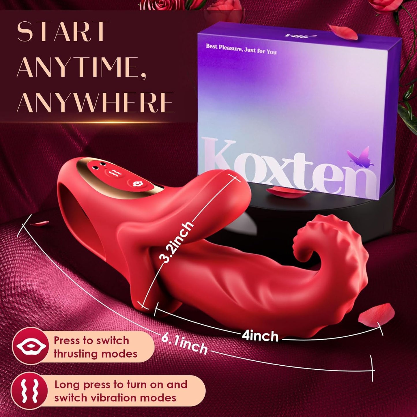 Koxten Tongue Toy for Women - Thrusting Vibrator Rose Sex Toy with 10 Vibrating & Thrusting & Licking Sex Toys for Woman G Spot Vibrator Adult Toys for Couples Thrusting Dildo for Female Adult Toy