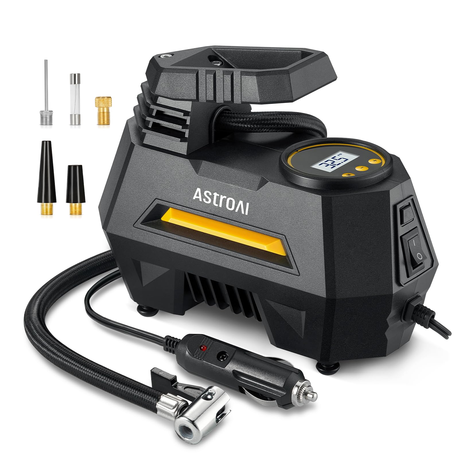 AstroAI Tire Inflator Portable Air Compressor Air Pump for Car Tires-Car Accessories, 9.8Ft Cord-12V DC-Powered Auto Pump with Digital Pressure Gauge, Emergency LED Light for Bicycle, Balloons