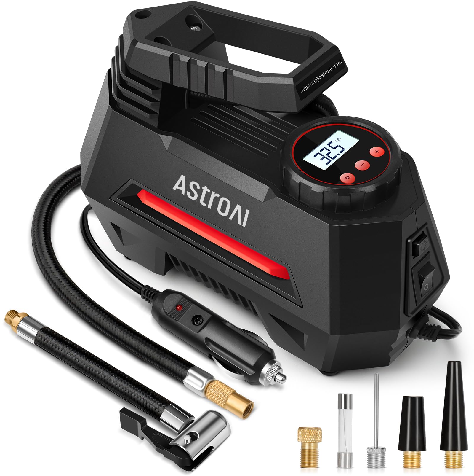 AstroAI Tire Inflator Portable Air Compressor Air Pump for Car Tires-Car Accessories, 9.8Ft Cord-12V DC-Powered Auto Pump with Digital Pressure Gauge, Emergency LED Light for Bicycle, Balloons