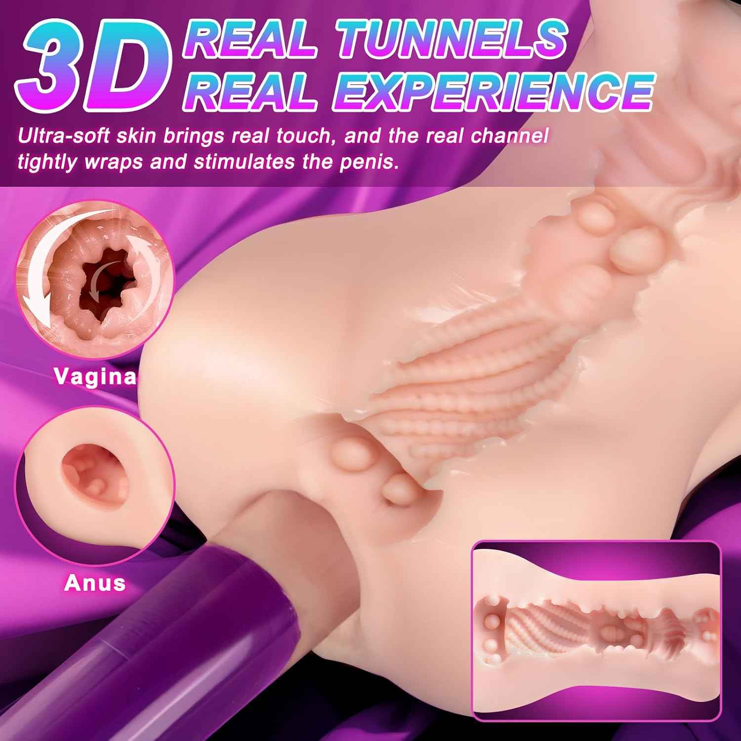 Male Masturbator Sex Doll Pocket Pussy Sex Toys, 3D Realistic Boobs Vagina and Anal, Lifelike 0.62LB Sex Dolls Adult Sex Toy with Open-Ended Penis Training for Men Sexual Pleasure