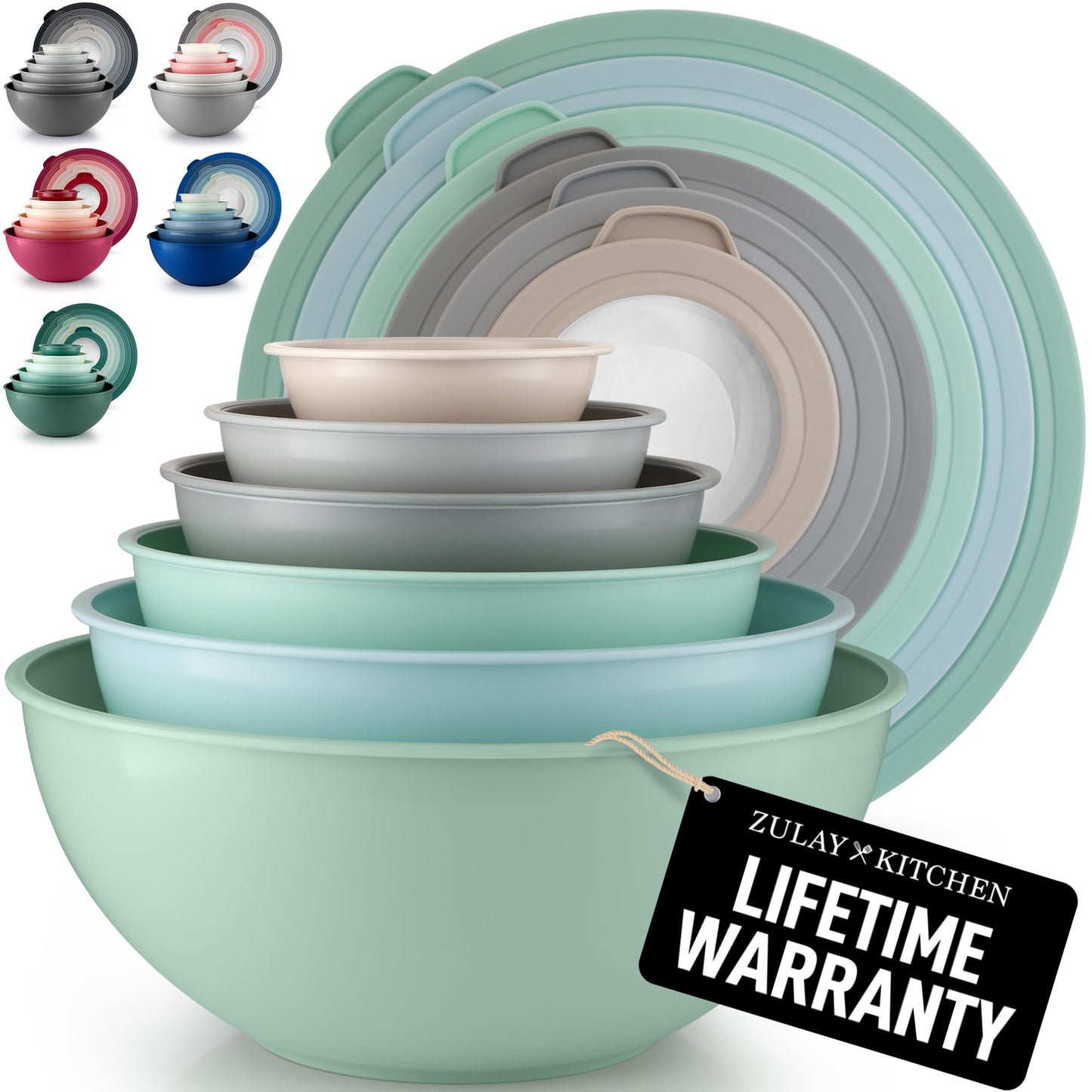 Zulay Kitchen Piece Plastic Mixing Bowls with Lids Set