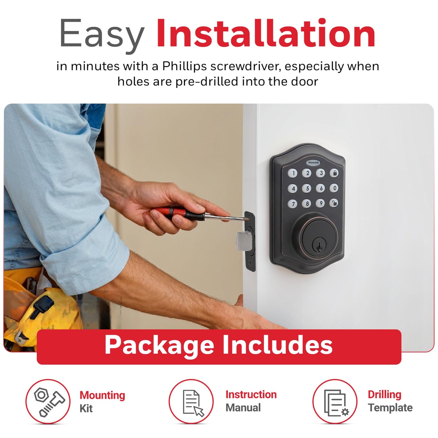 Honeywell Safes & Door Locks - Electronic Entry Deadbolt with Keypad, 2.9 x 2 x 6.2 inches