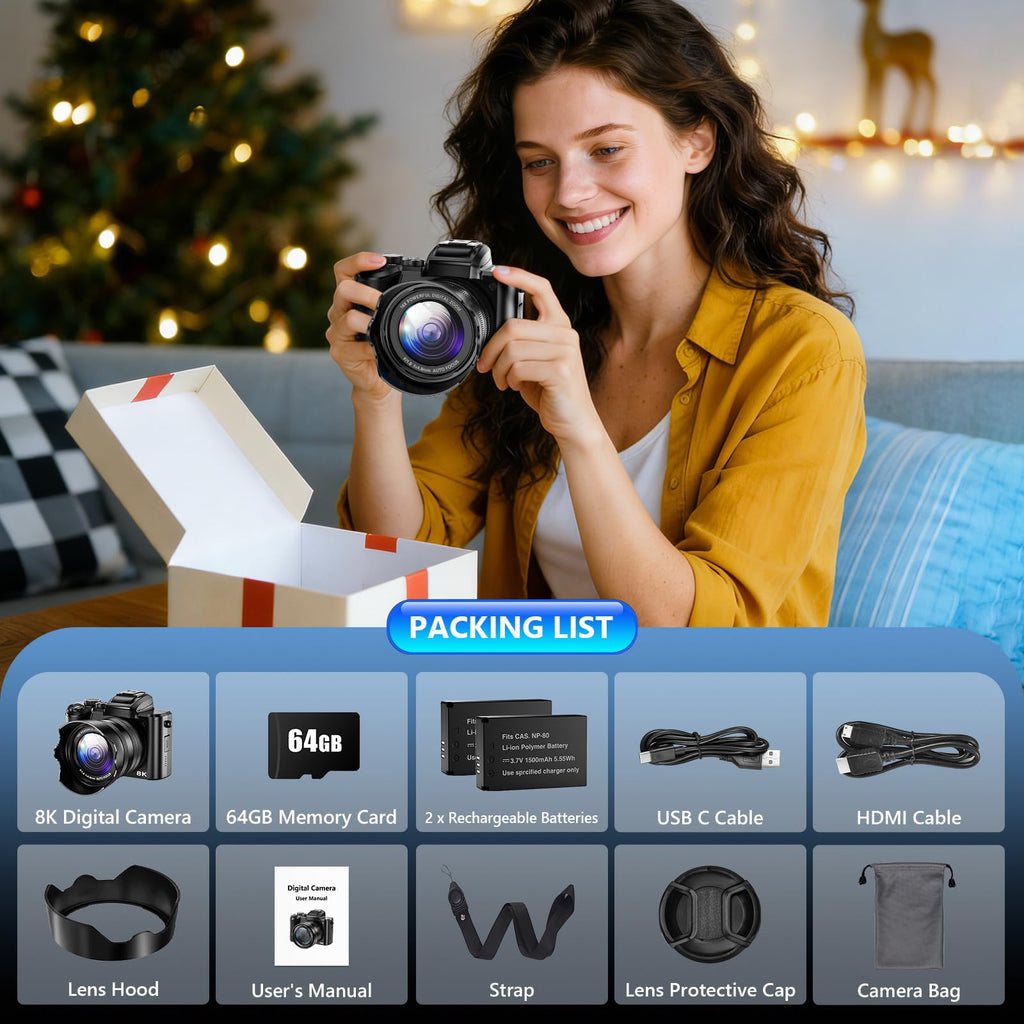 8K Digital Camera, 88MP WiFi Cameras for Photography