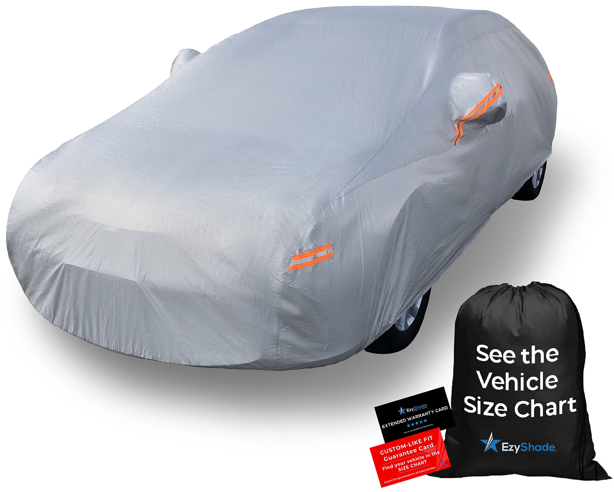 EzyShade 10-Layer Car Cover Waterproof All Weather. See Vehicle Size-Chart for Accurate Fit. Outdoor Full Exterior Covers for Automobiles Sedan Hatch. Rain Sun Snow.