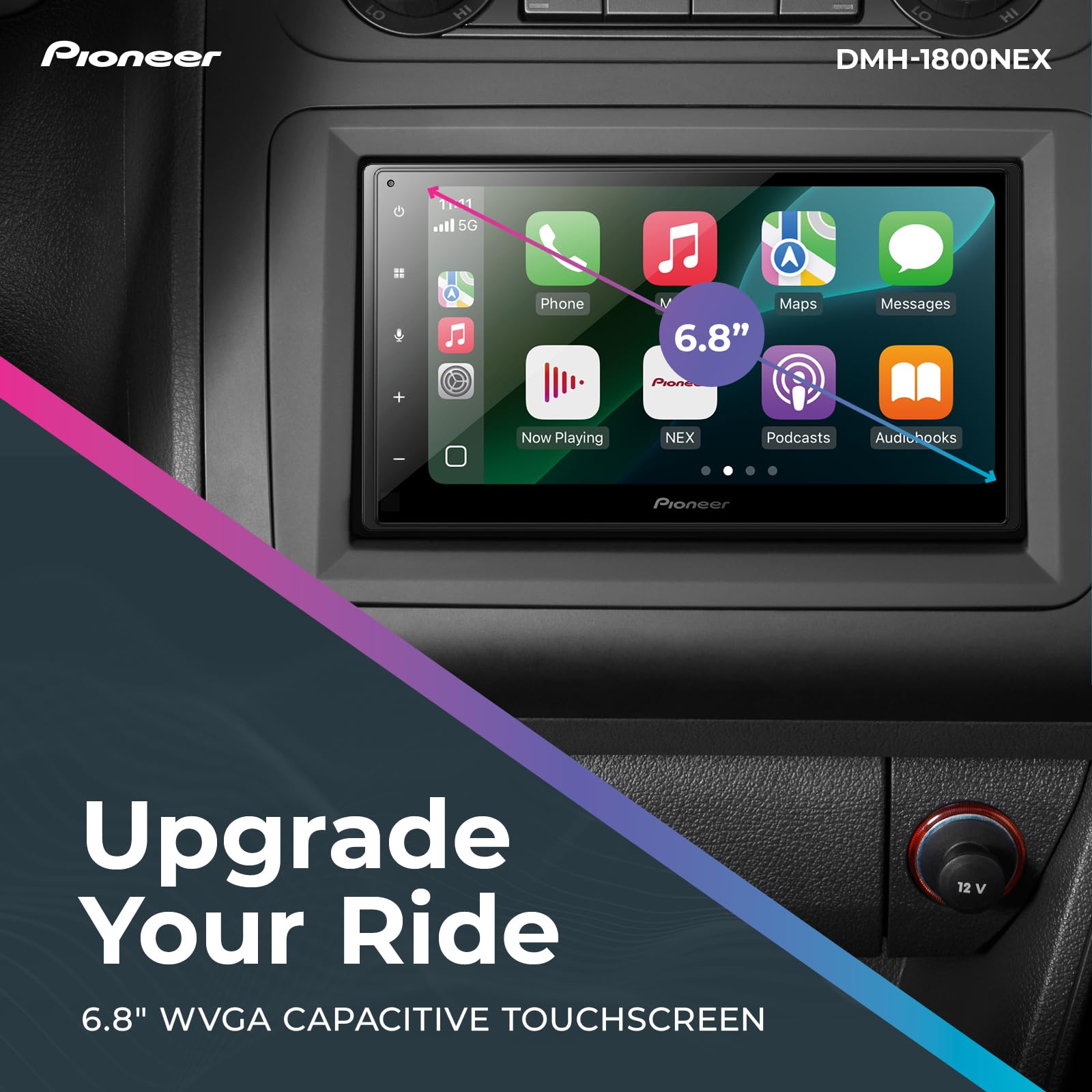 Pioneer DMH-1800NEX 6.8" Double-Din Digital Multimedia Receiver - Built in Bluetooth, Wired Apple CarPlay and Android Auto, Touchscreen, Rear Camera Input
