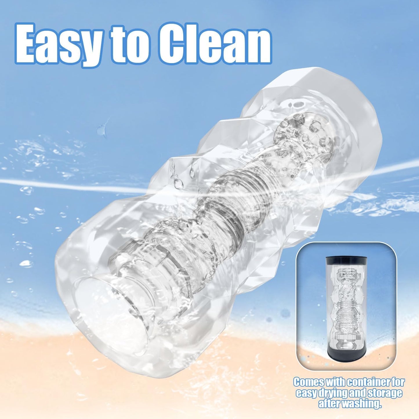 Male Masturbator Sex Toys - Transparent Pocket Pussy Stroker, TPE Male Masturbation Sleeve with 3D Textured, Penis Training Blowjob Sex Toy for Men with Storage Box