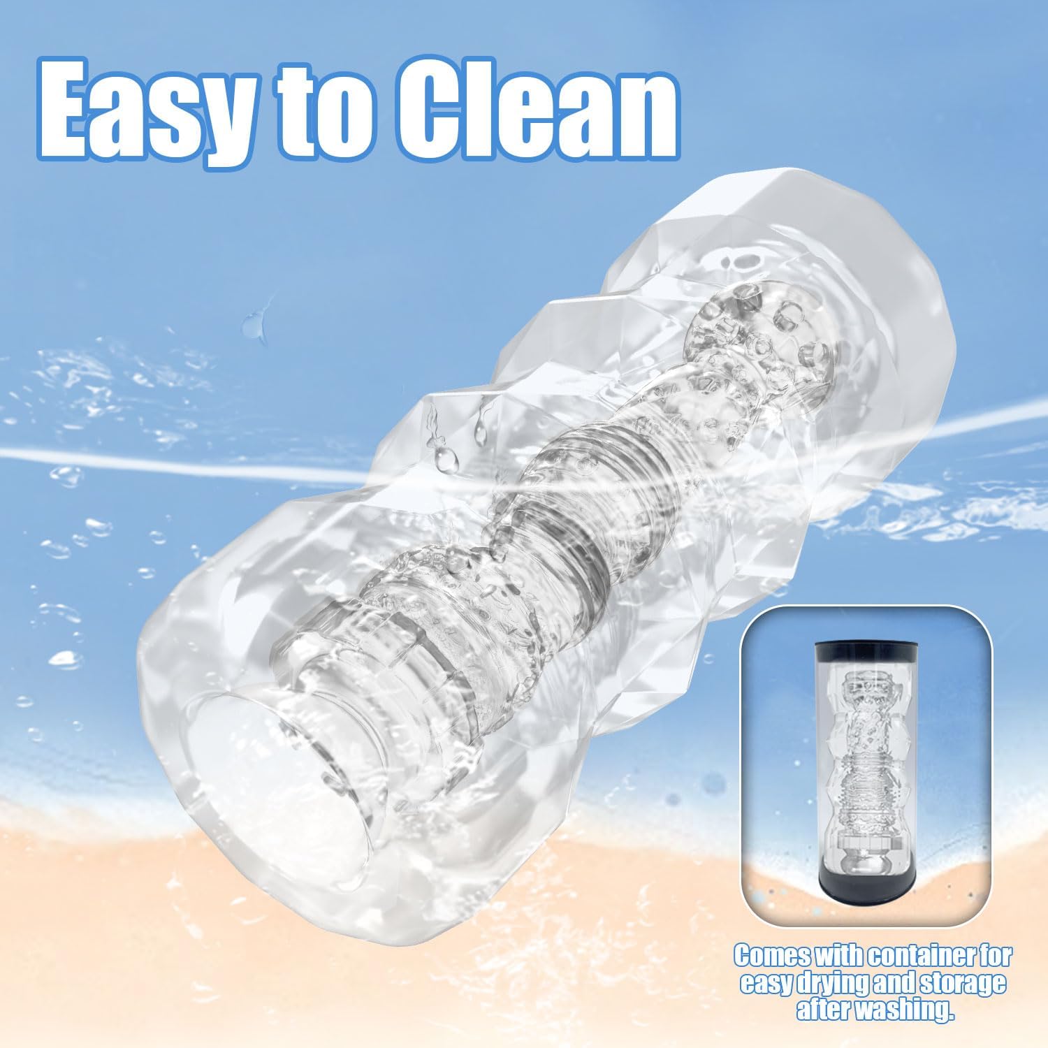 Male Masturbator Sex Toys - Transparent Pocket Pussy Stroker, TPE Male Masturbation Sleeve with 3D Textured, Penis Training Blowjob Sex Toy for Men with Storage Box