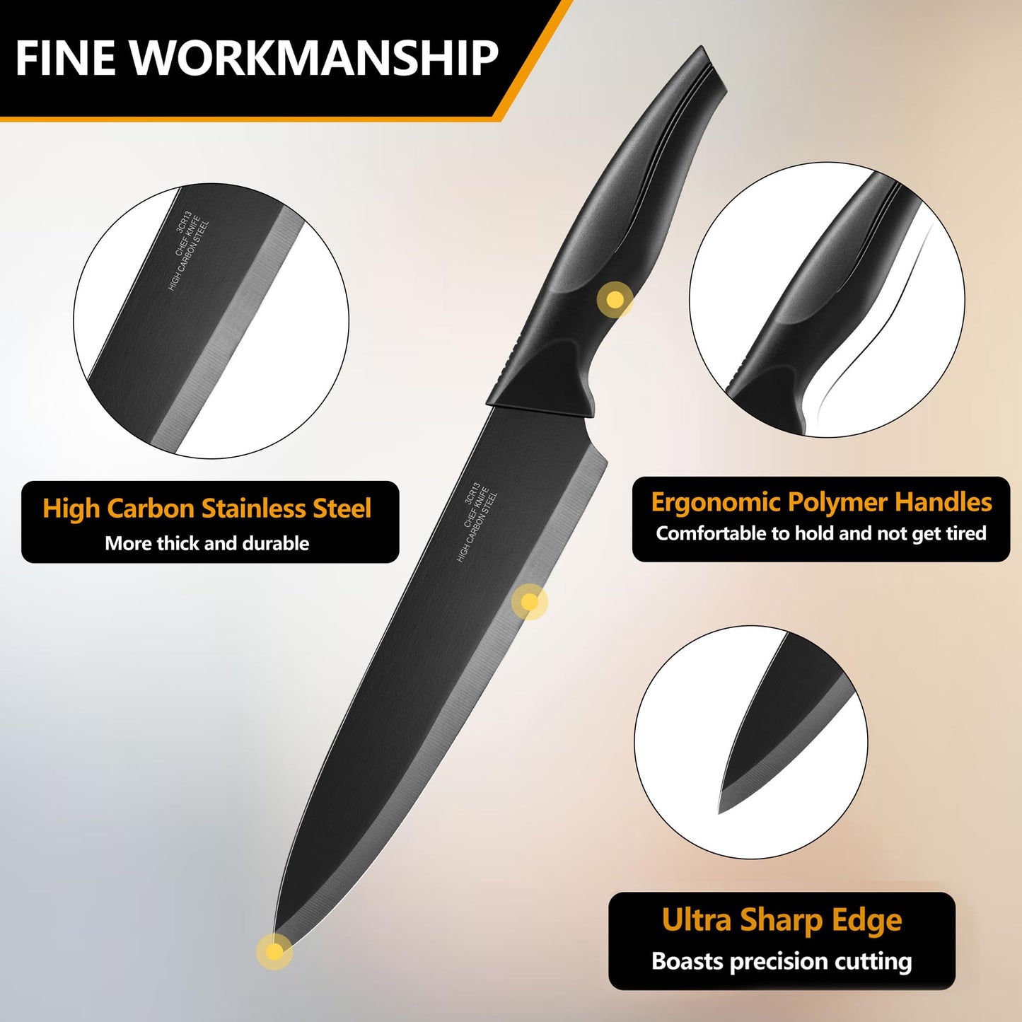 E-far 15-Piece Black/Khaki/White/Pink/Walnut Kitchen Knife Block Set
