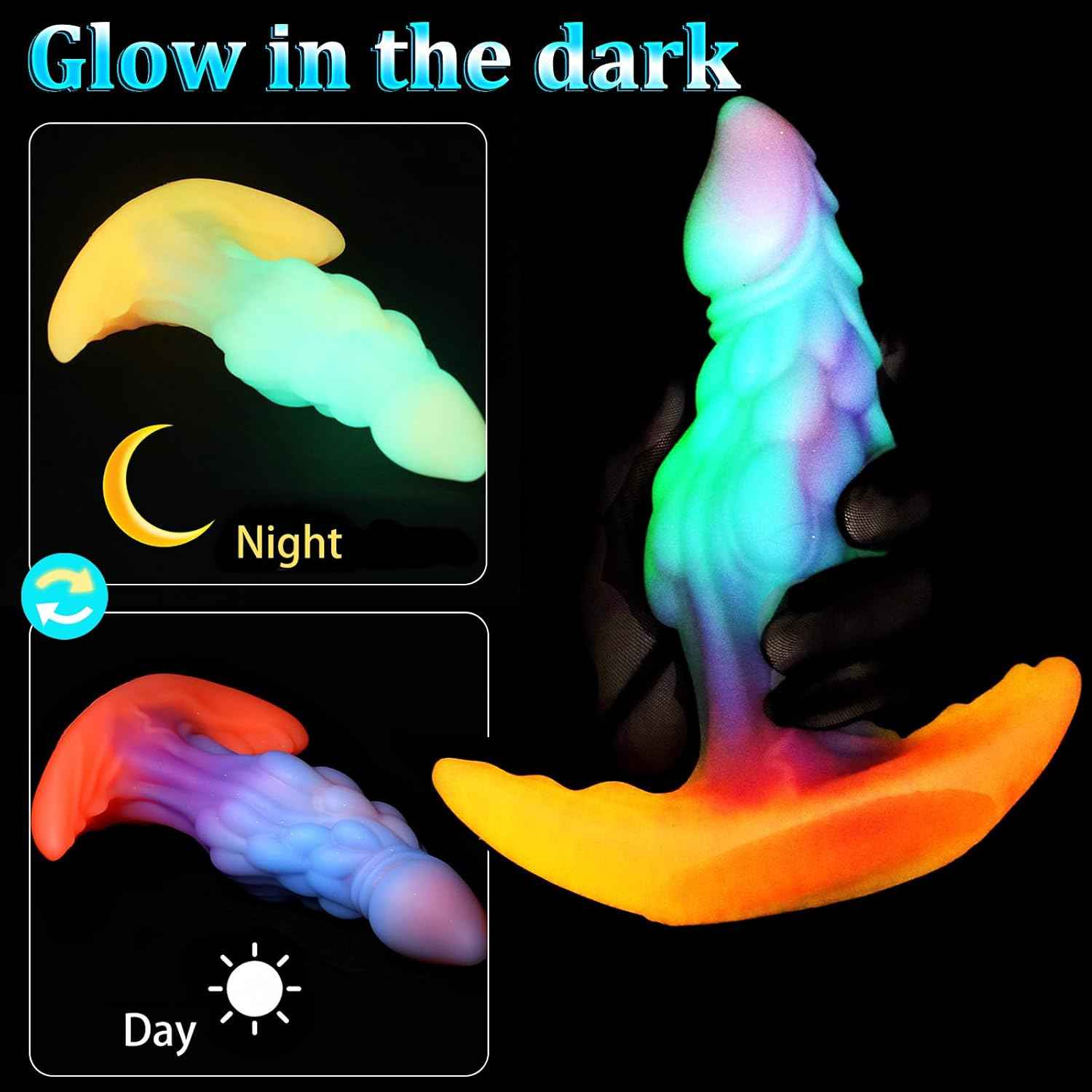 Anal Plug Glow in The Dark Wearable Butt Plug Silicone Dragon Anal Dilator Trainer Fantasy Prostate Massager G-spot Sex Toy for Couples Men Women Masturbation (S)