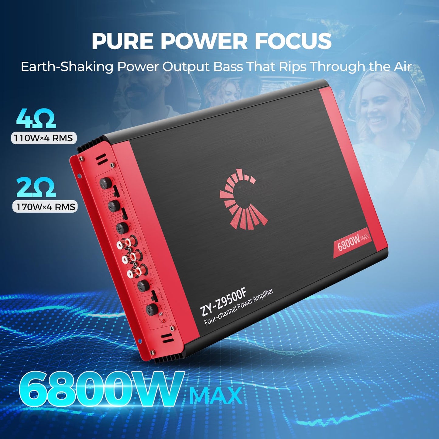 CLES ZYZ 2026 High Power 4 Channel Car Amplifier - 6800W Max, 4x170W RMS @2Ω, 2 Bridged Channels (340W) -Your Commute De-Stresser & Old Car Revival Kit
