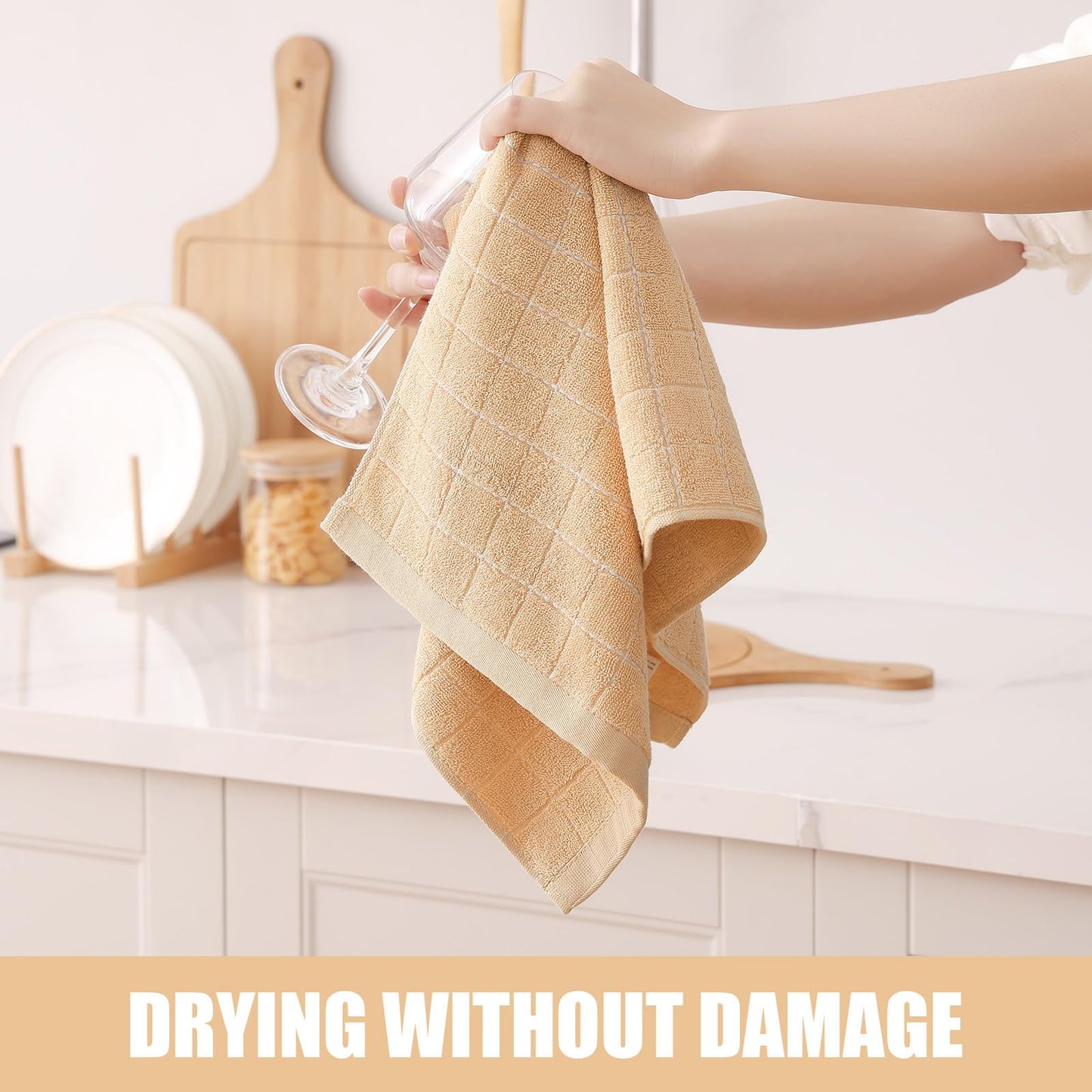 Homaxy 100% Cotton Terrycloth Check Design Dish Cloths & Dish Towels, Soft and Absorbent, Perfect for Kitchen Drying and Washing
