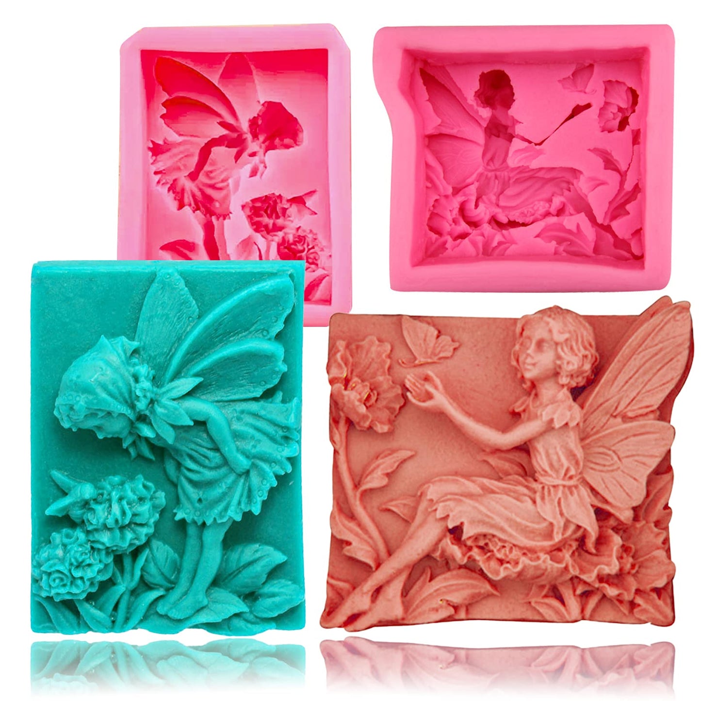 Wehous 2PCS Silicone Soap Molds, 3D Fairy Flower Silicone Molds for Fondant Chocolate Candy, Cute Angle Molds for Handmade Soap Wax Clay Art Crafts Decor Gift Soap Making Supplies
