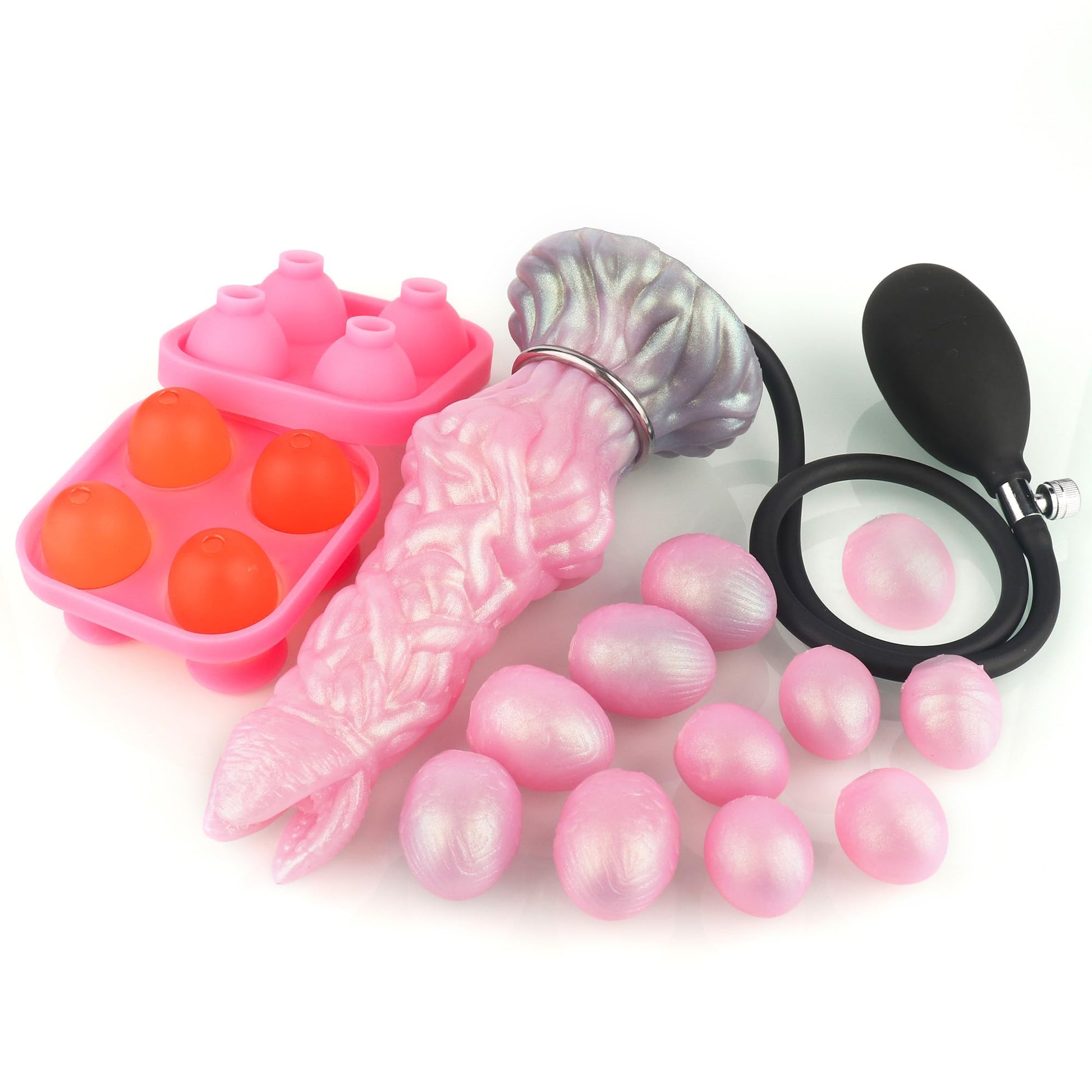 Inflate Pump Ovipositor Dildo Hollow Tunnel with 11 Silicone Eggs for Women Adult Sex Toy for Couples Masturbation