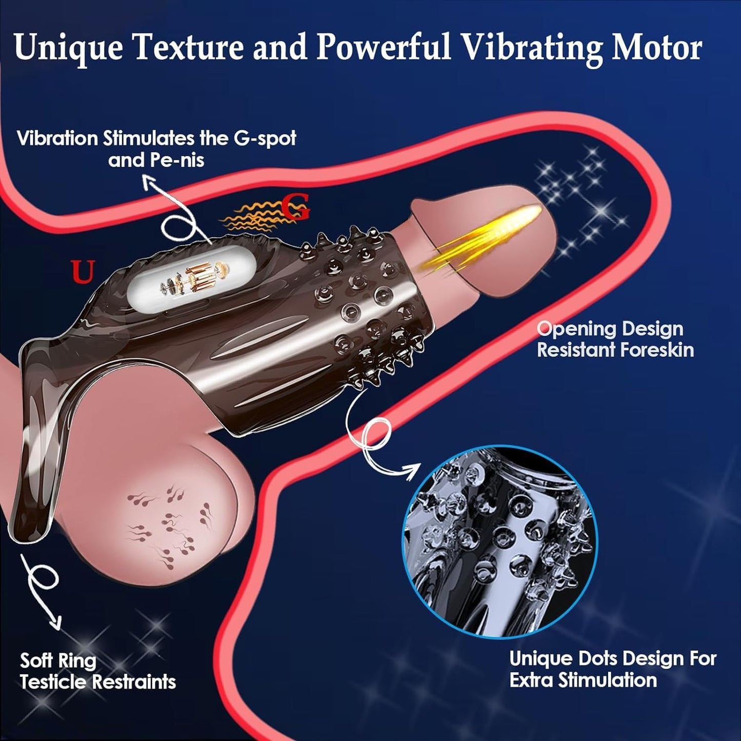 2 Pcs Penis Enlarger Extender for Men, Vibrating Penis Sleeve Cock Ring Textured Cock Sleeve Vibrator Male Cock and Ball Ring Sex Toy for G Spot Stimulation Delay Ejaculation Erection Enhancement