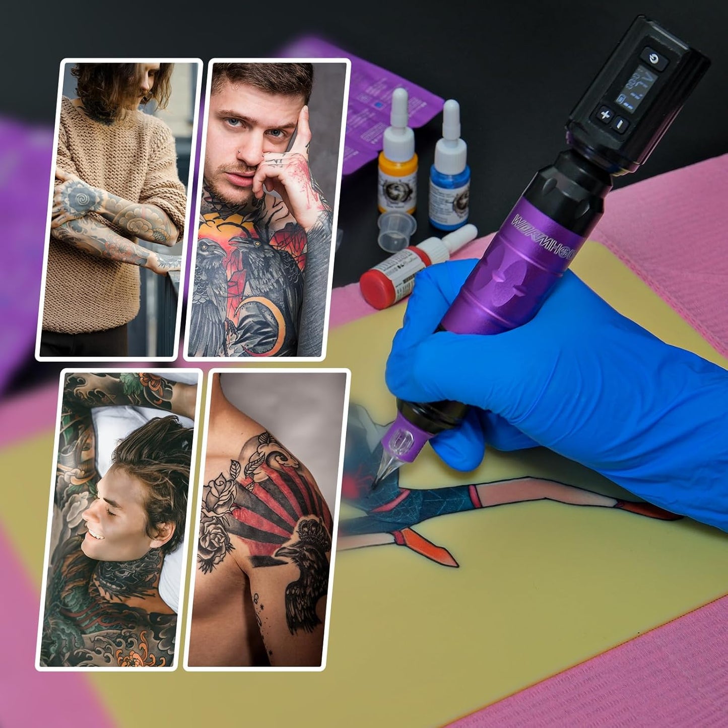 Wormhole Tattoo Wireless Machine Kit 1200mAh Batteries Purple