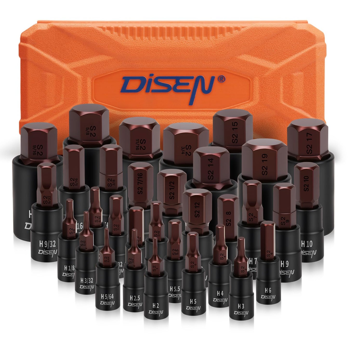 DISEN Torx Bit Socket and Female External Socket Set, Premium CR-V & S2 Alloy Steel, Impact Socket Adapter Set,High Torque Laser Marked for Automotive Mechanic