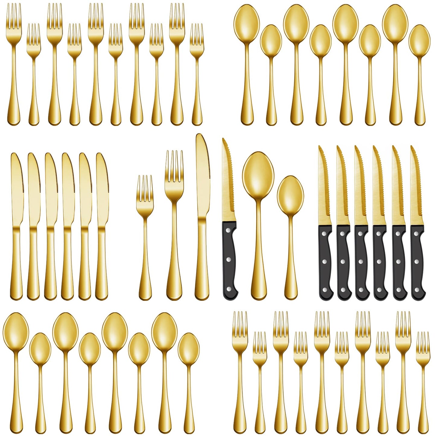 24 Pc Silverware Set with Steak Knives, Stainless Steel Flatware, Mirror Polished Cutlery, Dishwasher Safe