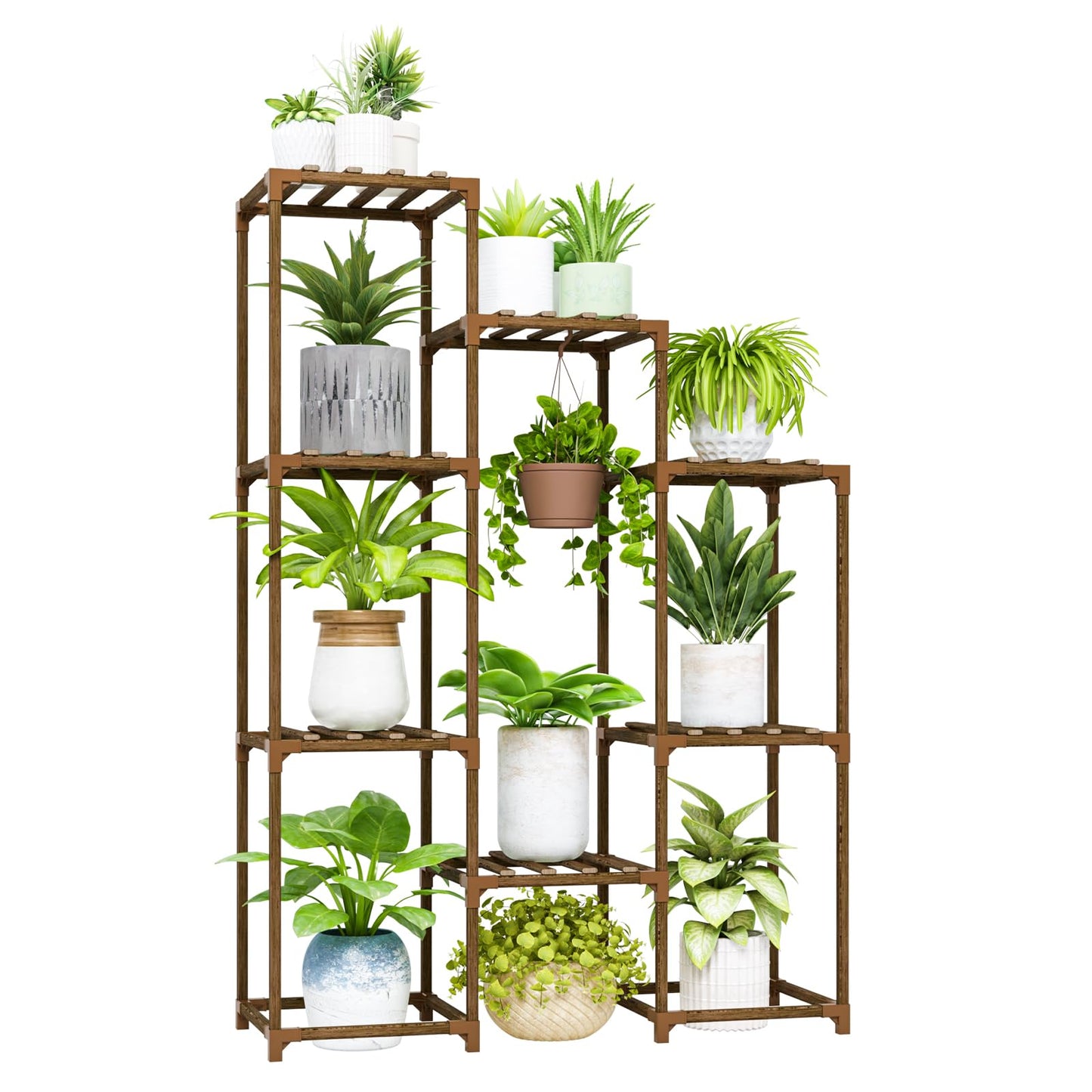 Bamworld Wood Plant Stand - Indoor/Outdoor Hanging Shelf for Multiple Plants, Tall Large Holder for Living Room, Patio, Balcony, Garden 02Futi