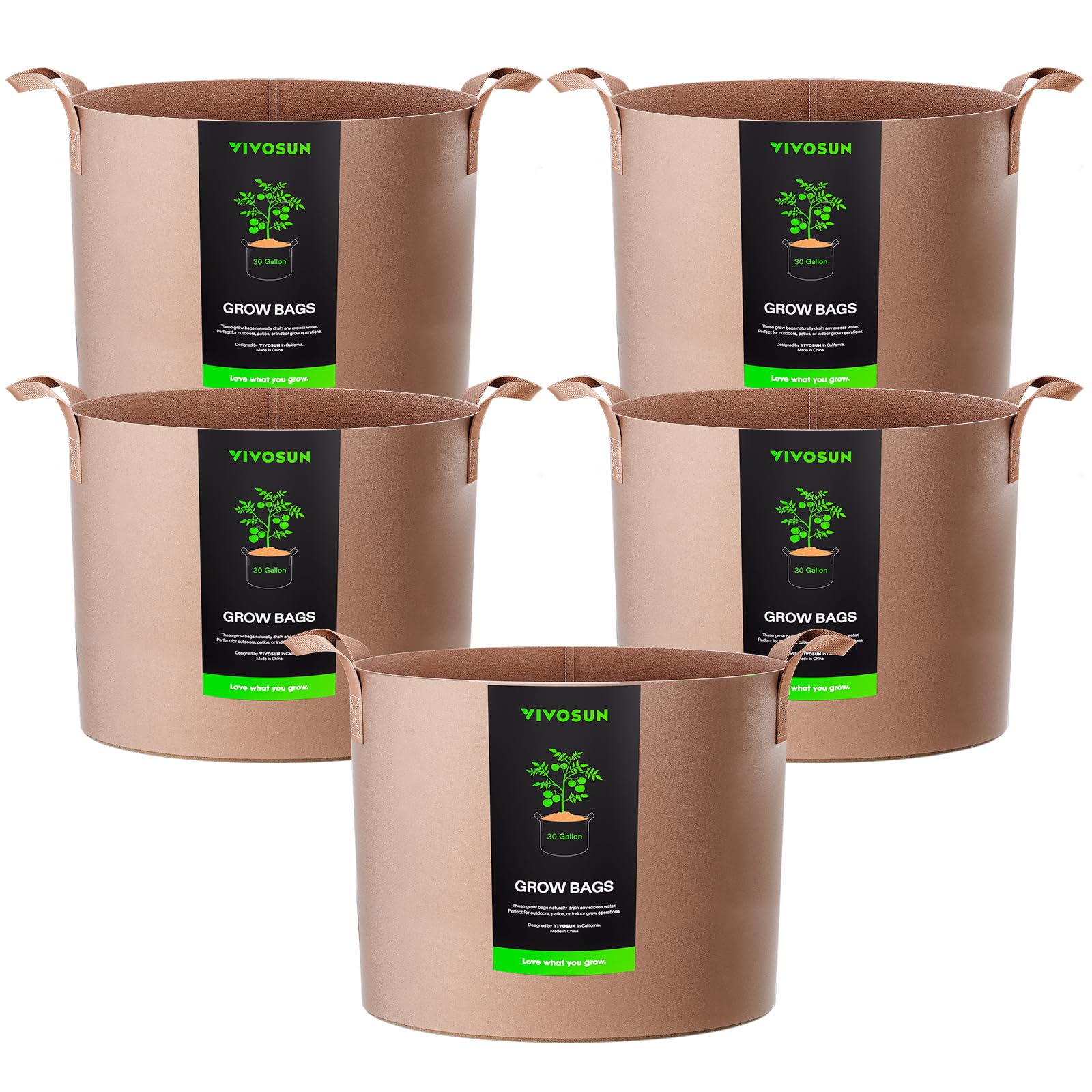 VIVOSUN 5-Pack Grow Bags Heavy Duty Thickened Nonwoven Fabric Pots with Handles