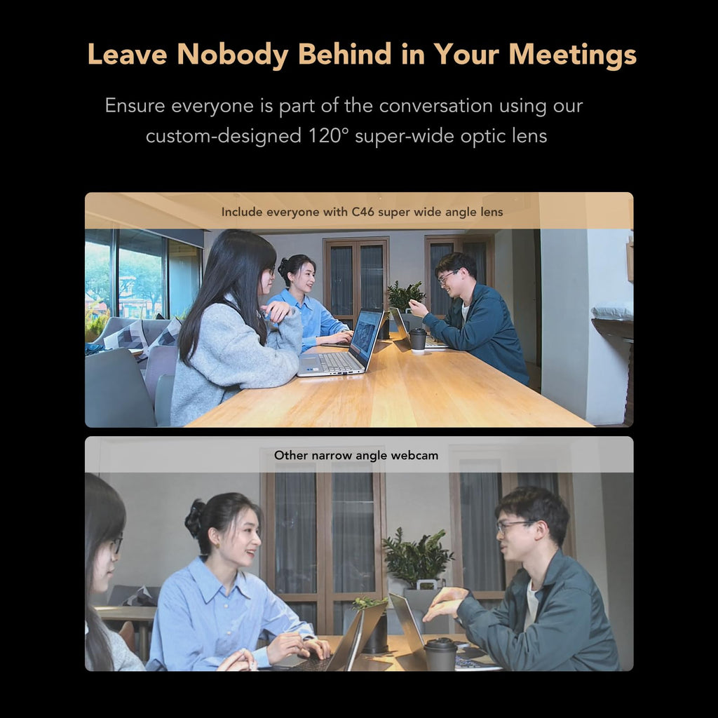 NUROUM C46 4K Video Conference Webcam with Mic, 8MP CMOS/AI Auto-Framing/5x Zoom, Conference Room Camera with Noise Cancelling Microphone&Speaker, 16ft Voice Pickup